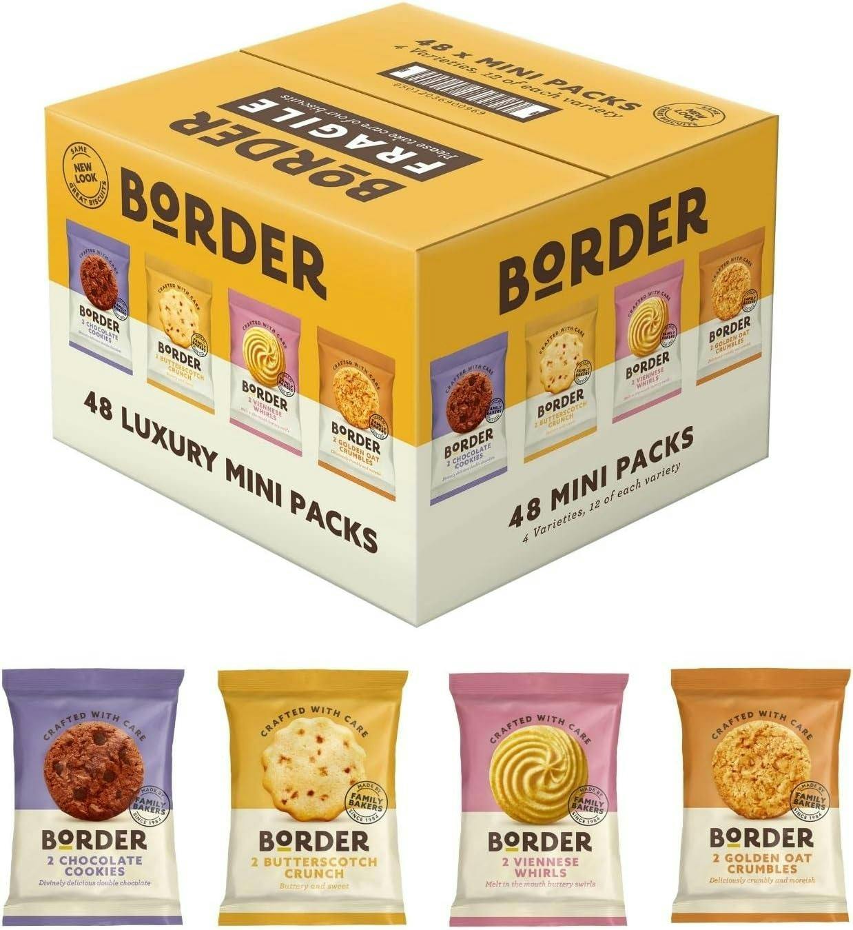 Border Golden Biscuits 48 Multipack - Chocolate Cookies, Butterscotch Crunch, Viennese Whirls, Oat Crumbles