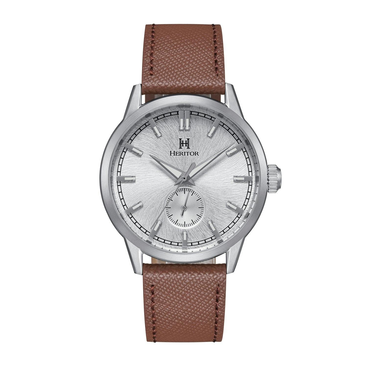 Heritor Automatic Men's White/Silver/Brown Argento Leather-Band Watch