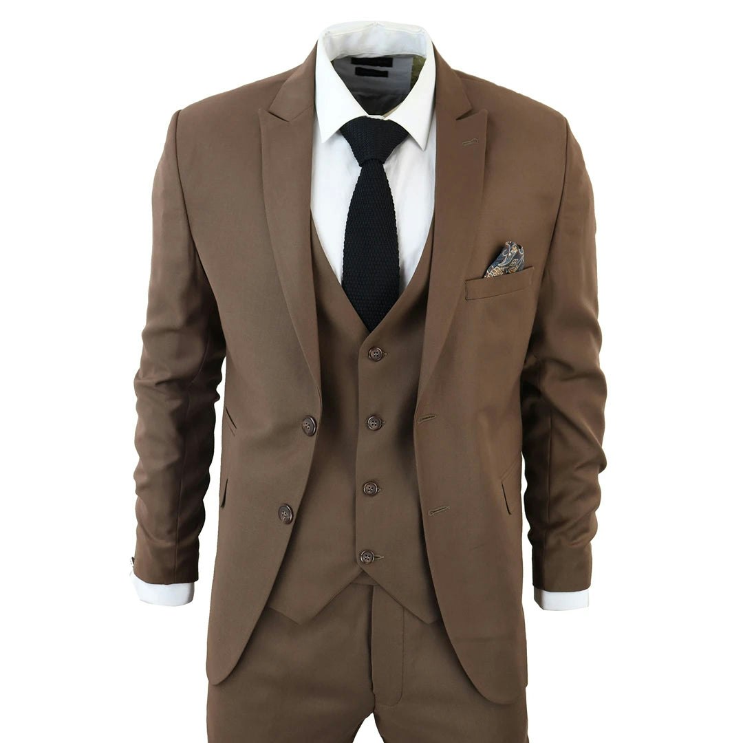 Truclothing Men's Brown Im1 Classic Plain 3 Piece Suit - 40" Jacket 34" Trousers