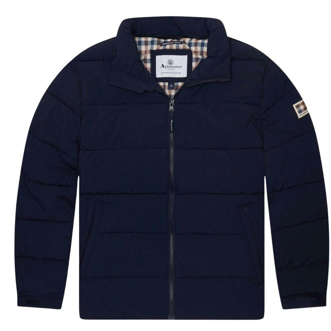 Aquascutum Men's Blue Active Mock Neck Puffer Jacket - Navy - Xl - Navy - 100% Polyester