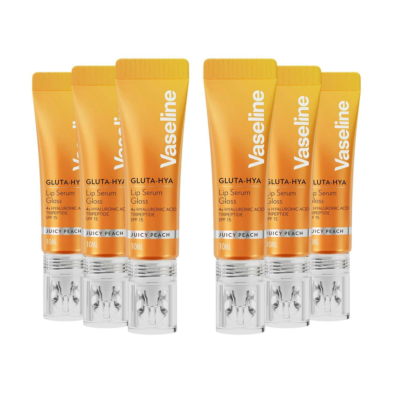 Vaseline Yellow Women's Gluta-Hya Lip Serum Gloss Juicy Peach Hydrating Moisture Care 10Ml 6Pk In - Image 5