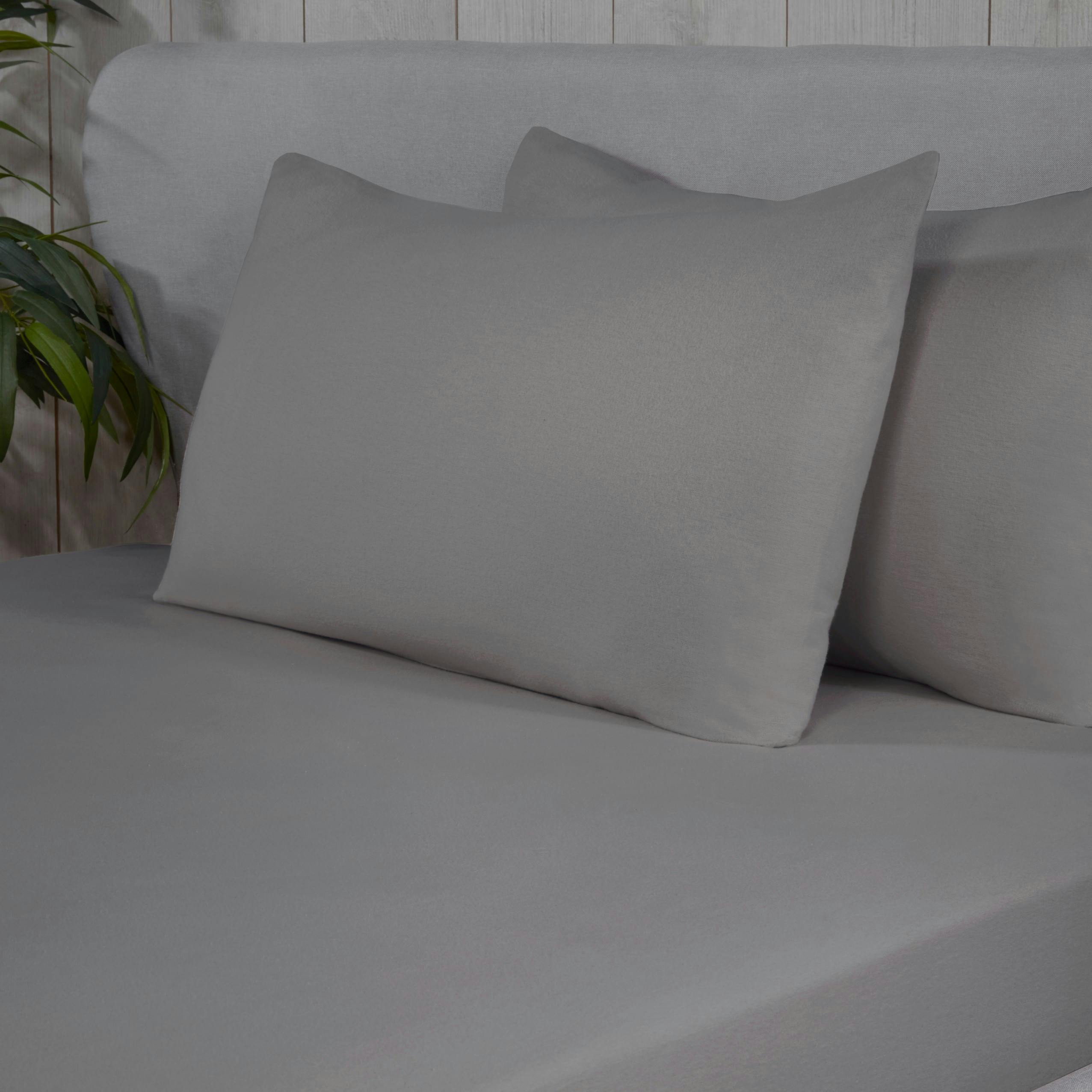 Rackhams Silver 100% Brushed Cotton Flannelette Fitted Sheet Or Pillowcase Pair - Super King (180Cm X 200Cm) + 25Cm Deep