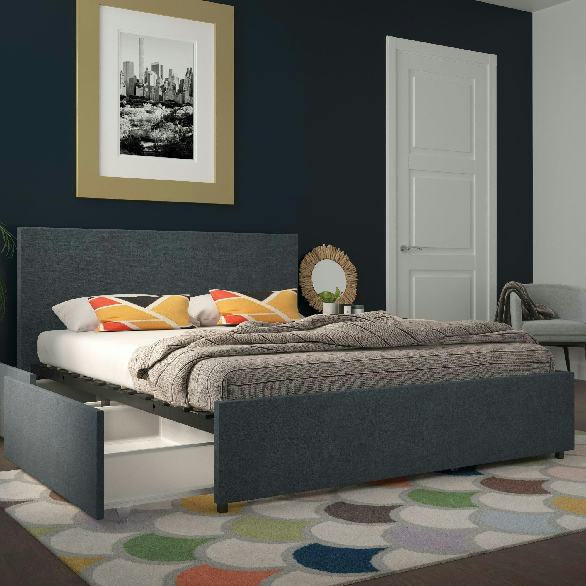 Rackhams Kelly Bed With Storage Fabric Navy - Double