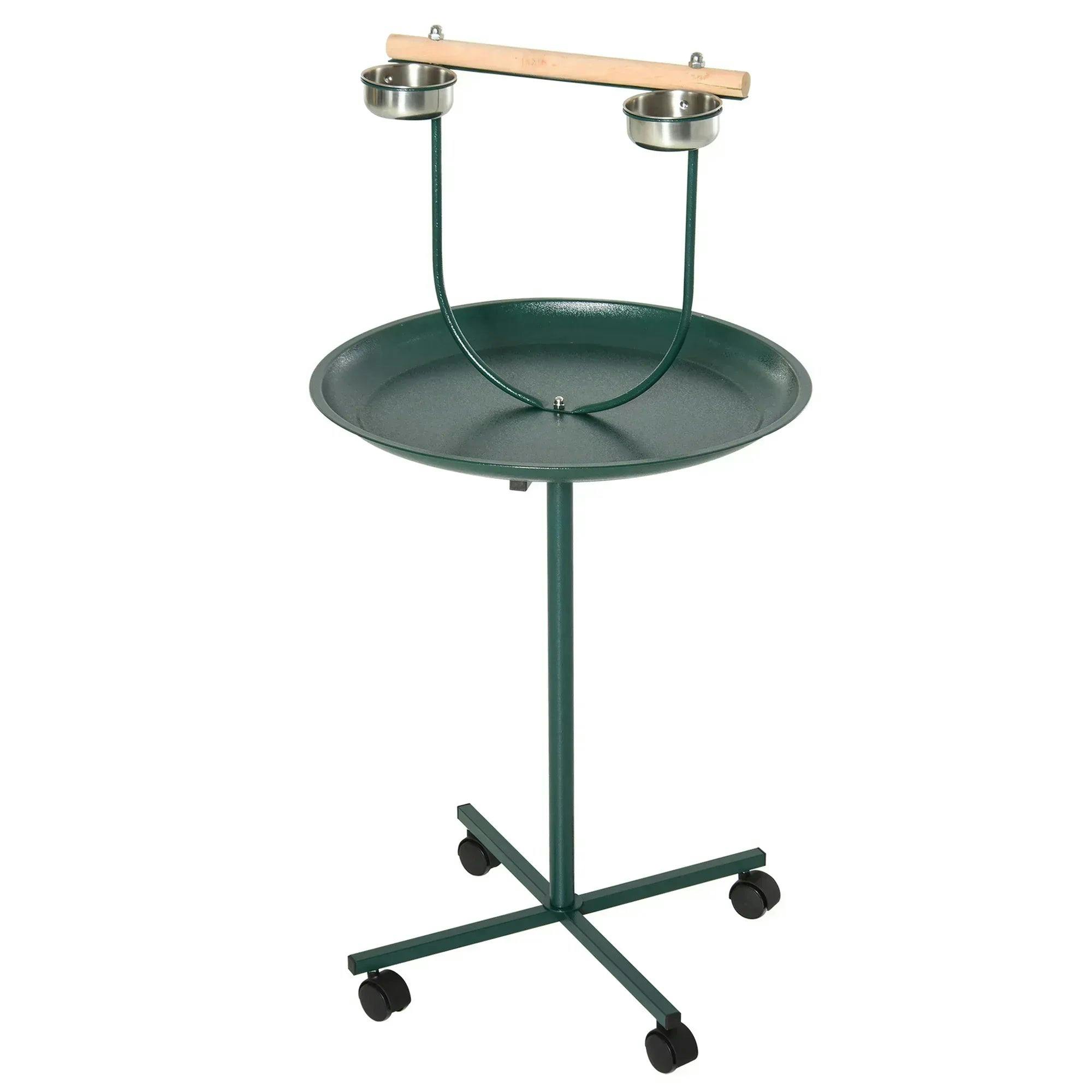 PAWHUT Bird Perch Stand, T-Stand Bird Training with Perch, Wheels, Bowls, Green - Image 6