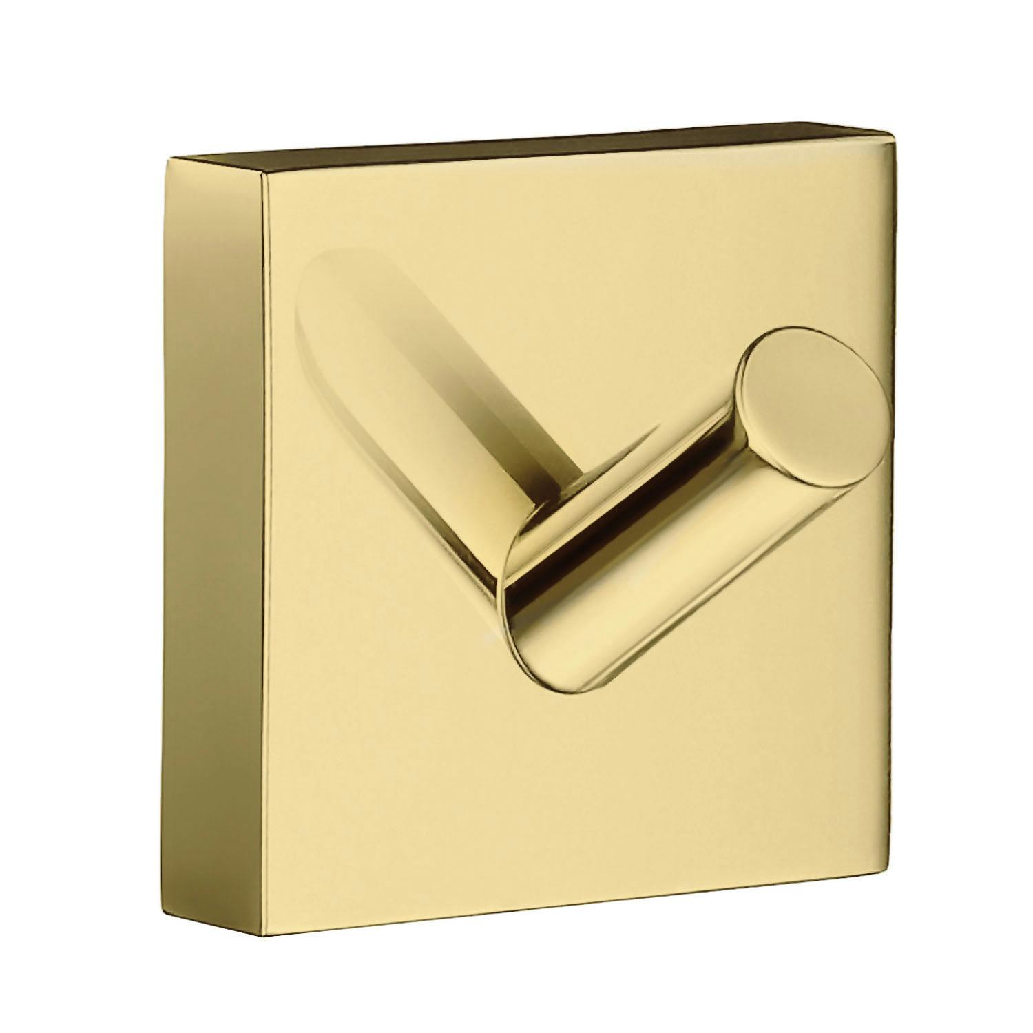 Rackhams Single Polished Brass Towel Hook (45Mm X 45Mm) Wall Mounted Bathroom Storage Square Robe Hooks Clothes Hanger Coat Peg