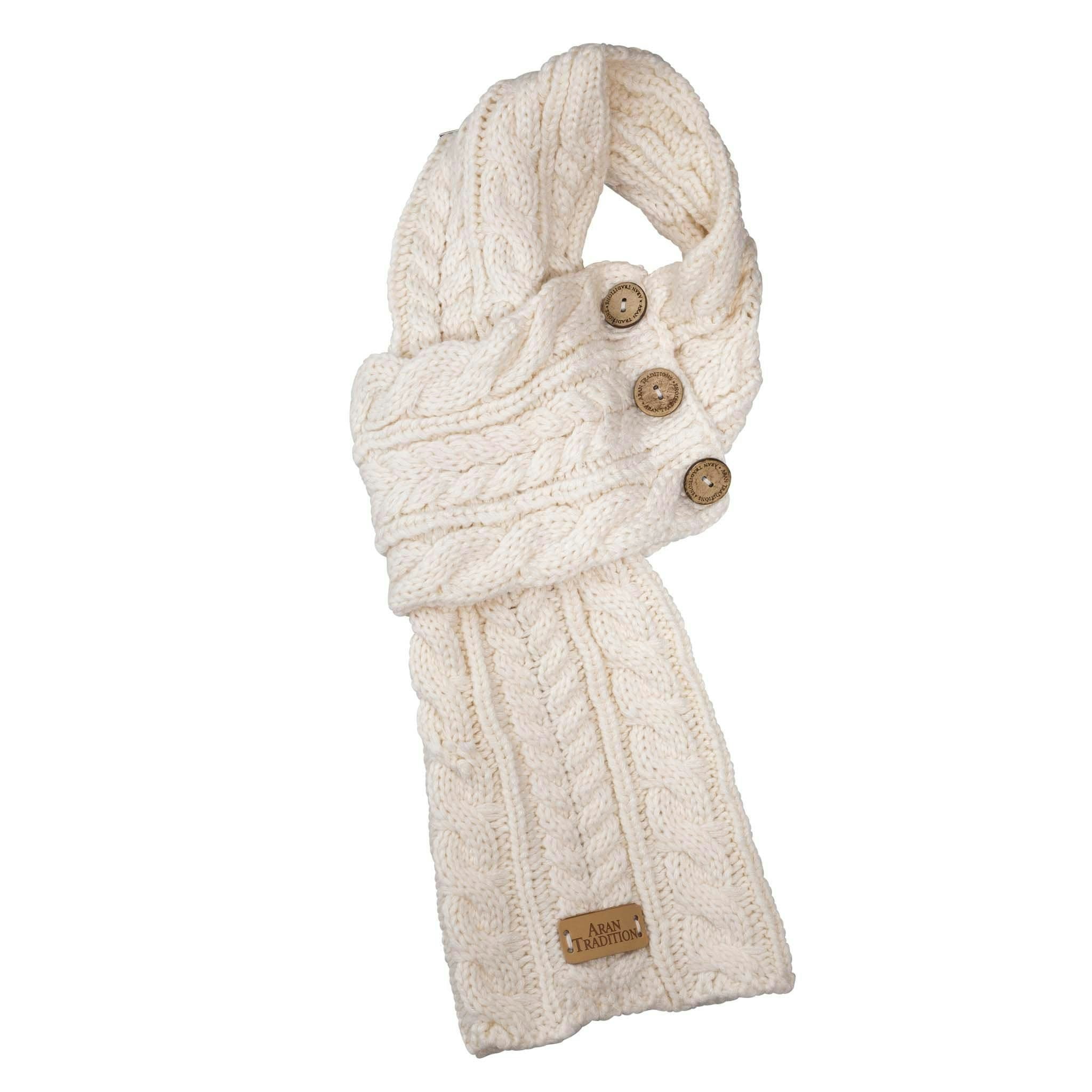 Aran Traditions Cream Aran Cable Button Wrap Scarf