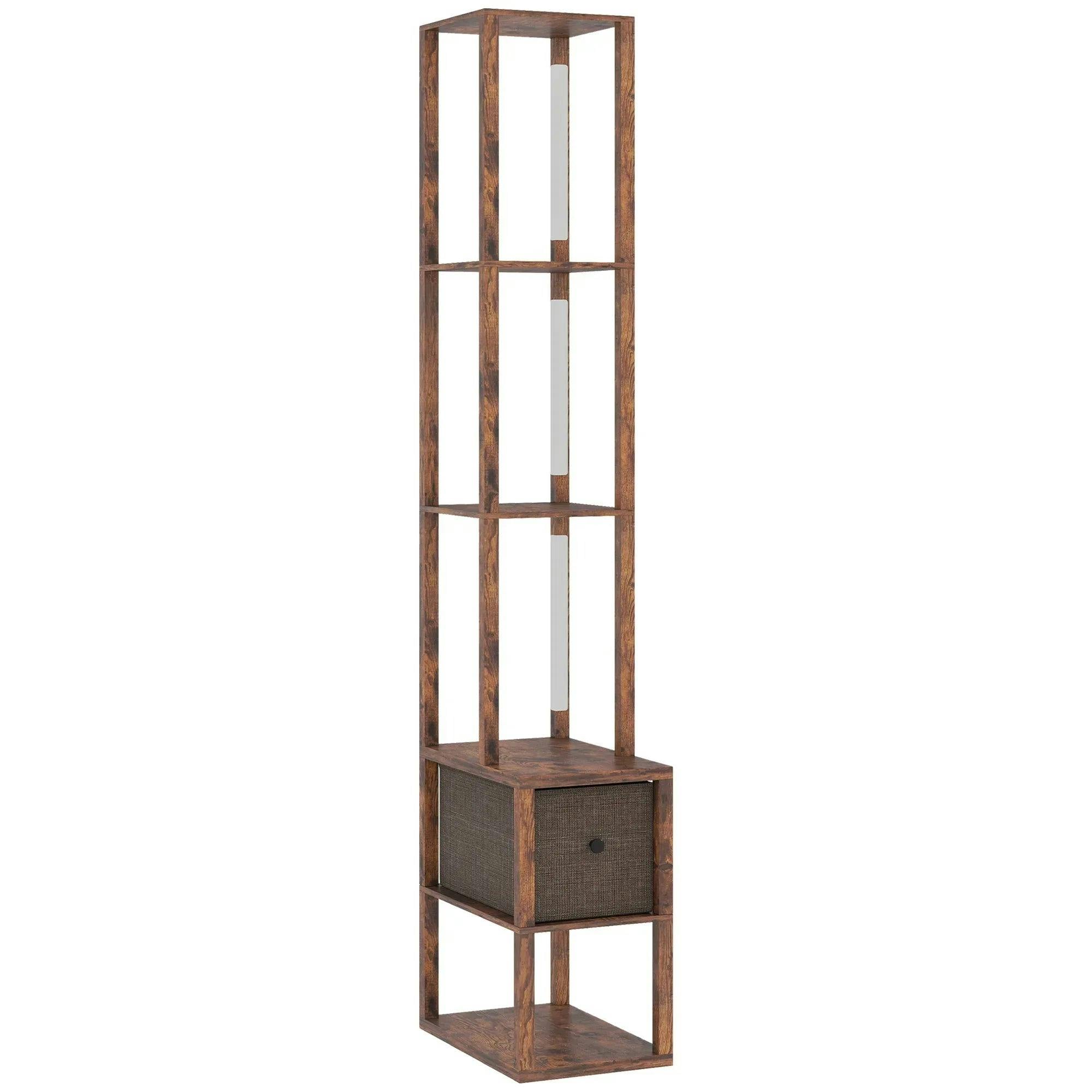 HOMCOM Floor Lamp with Shelves LED Standing Lamp Fabric Drawer Rustic Brown | Column Modern Design, Adjustable Brightness, Foot Switch, for Living Room Bedroom Office - Image 6