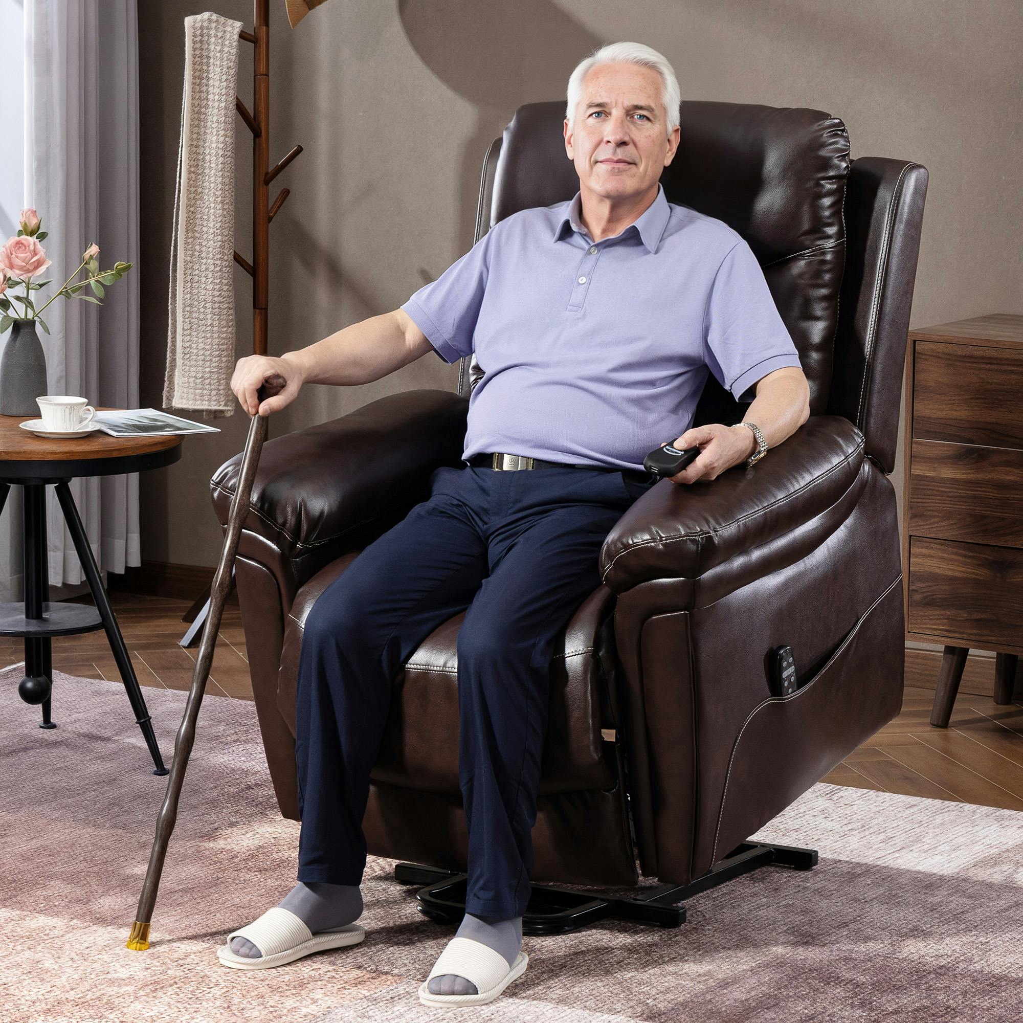 Rackhams Grey/Brown Massage Recliner Chair, Lift Chair With Heat, Usb, Remote, - Steel Legs