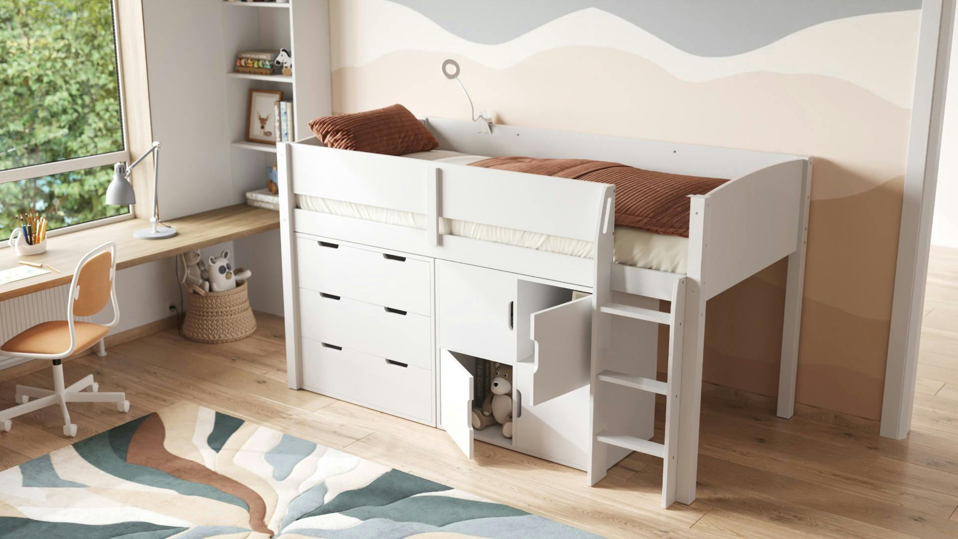 Rackhams White Loop Mid Sleeper Bed Full Storage Set With 4 Doors - Single