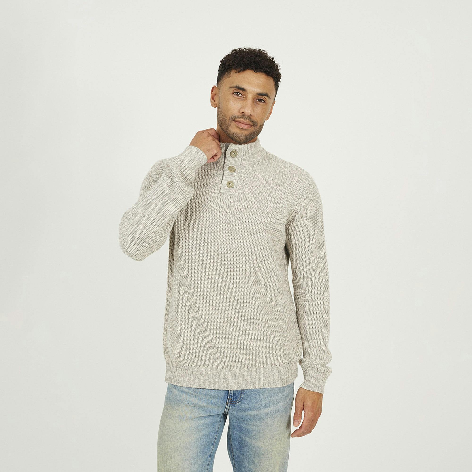 Brave Soul Funnel Neck Jumper With Buttons - Natural - Natural - Xxl