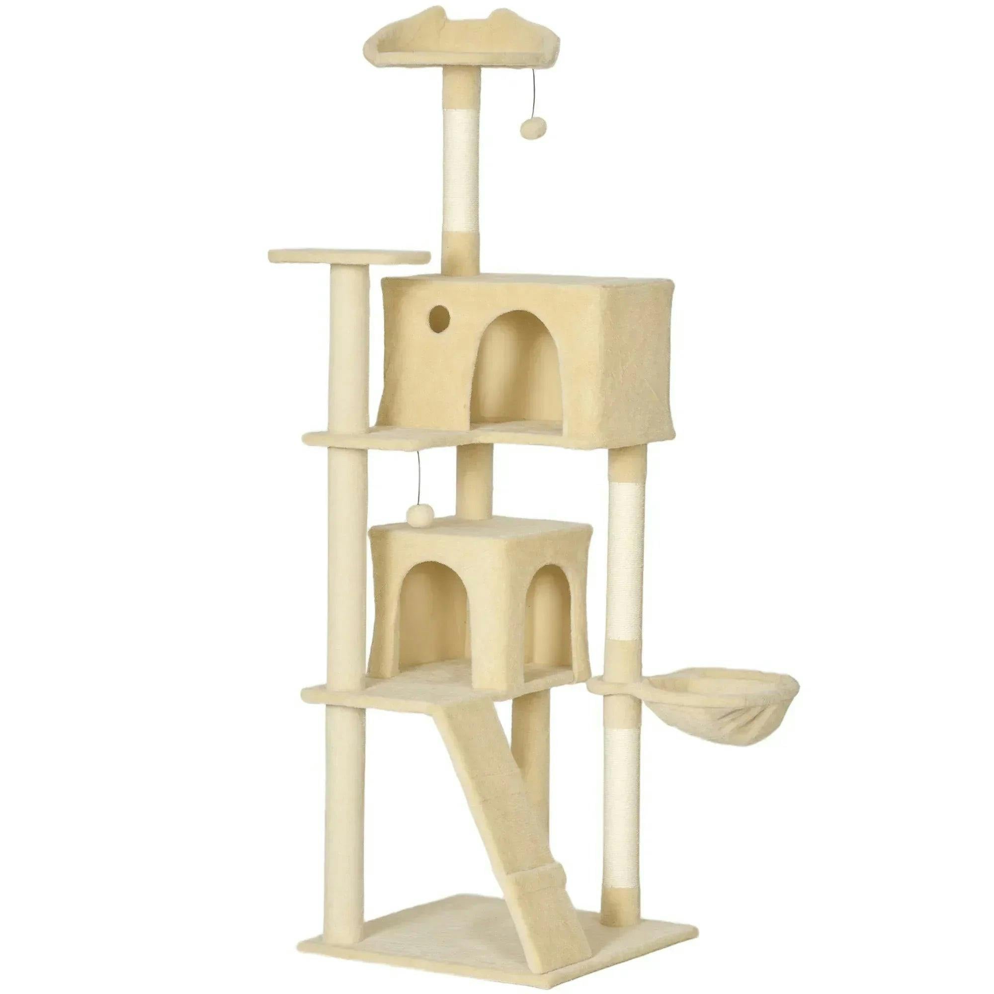 Pawhut Beige 180Cm Cat Tree Tower W/ Sisal Scratching Posts, Condos In - Image 4