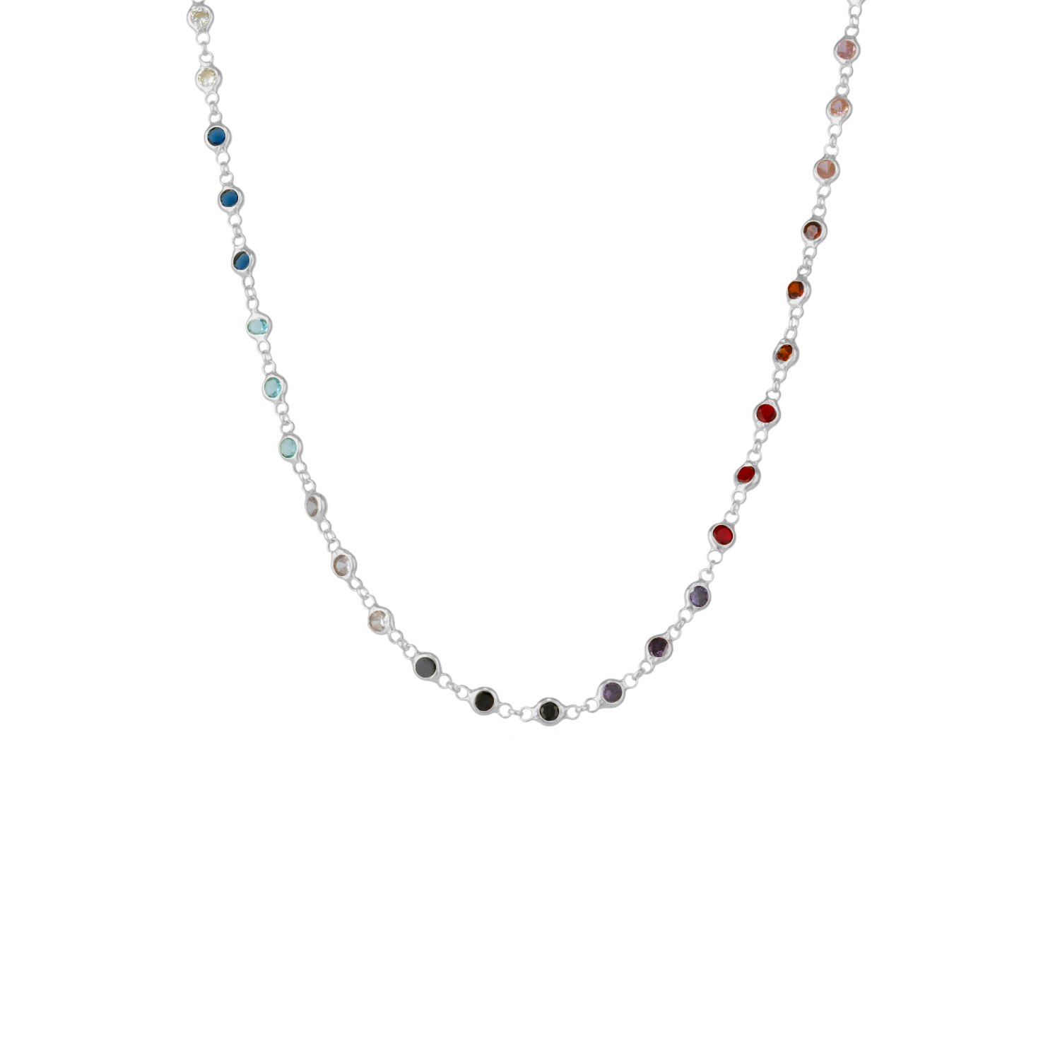 Spero London Silver Colourful Rainbow Jewelled Sterling Chain Necklace