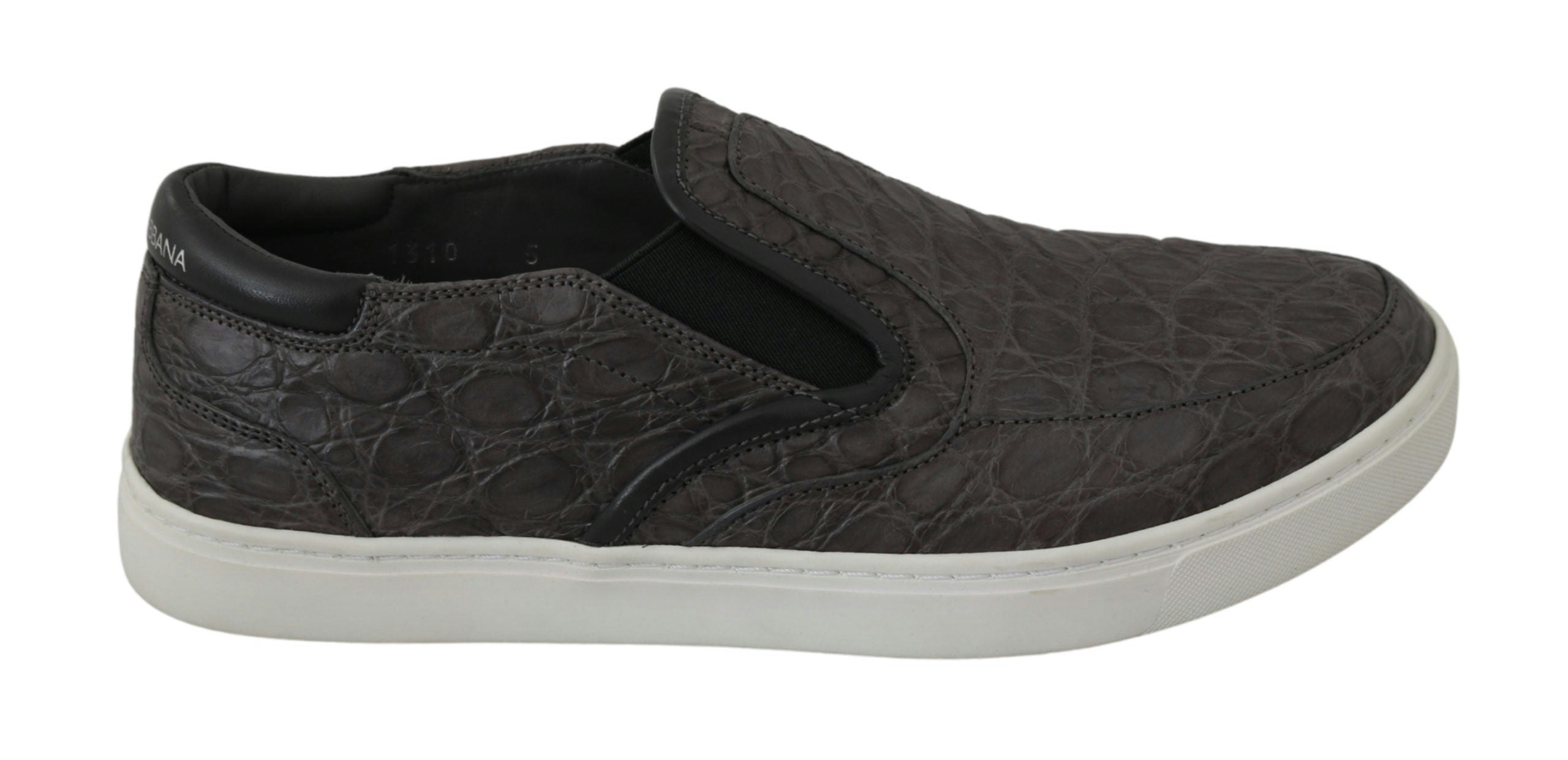 Dolce & Gabbana Women's Gray Portofino Crocodile-Embossed Leather Slip-On Sneakers - Size 42 Eu