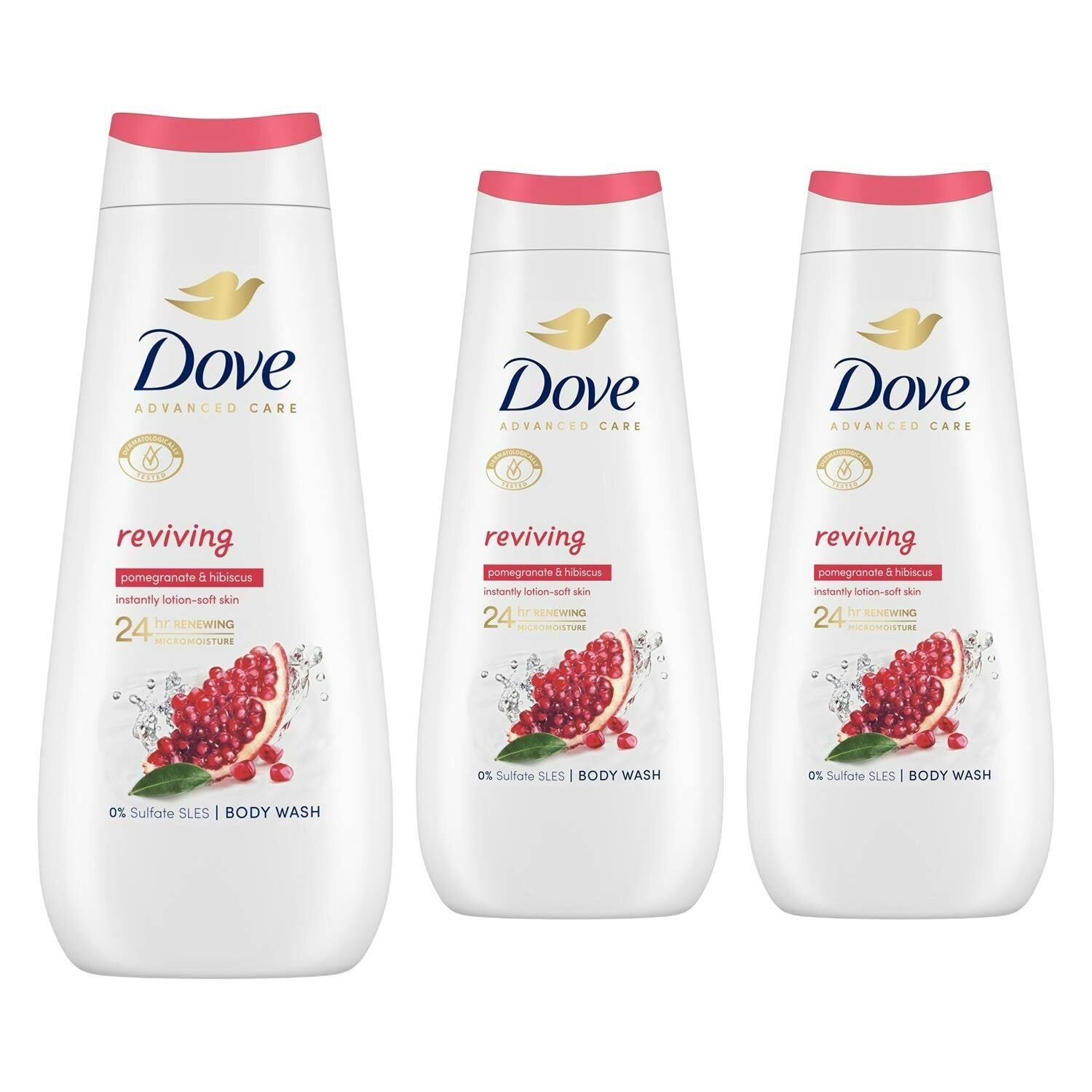 Dove Light Advanced Care Reviving Body Wash 24H Renewing Micromoisture, 3X400ml