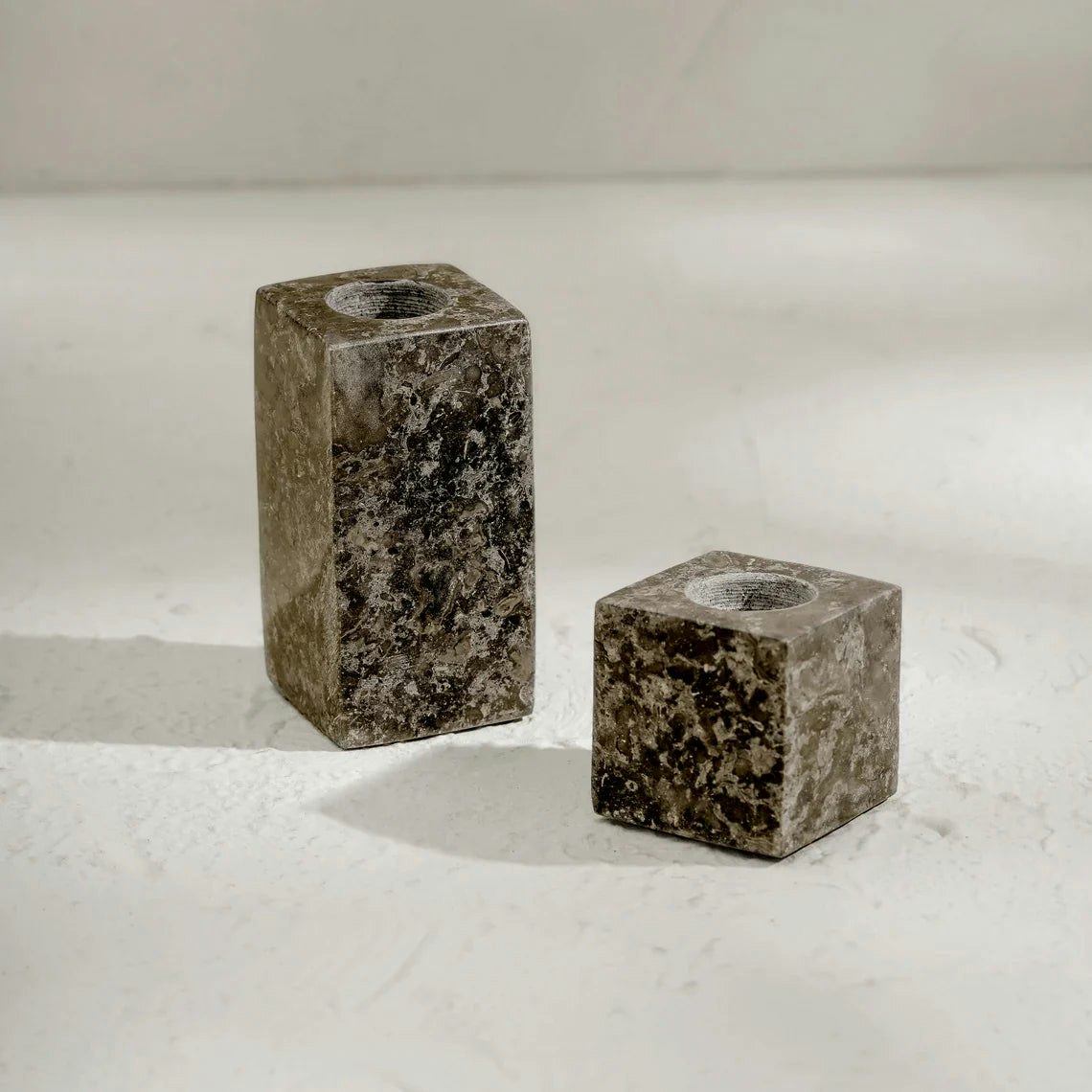Coastal Villa Homeware Black Marble Candle Stick Holder Set In Three Colours
