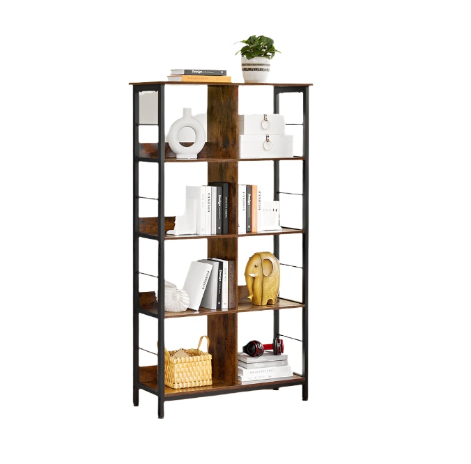 Modcraft Brown/Black Bookcase Ladder Shelf 4 Tier Rustic And Display Rack For Living Room Or Office