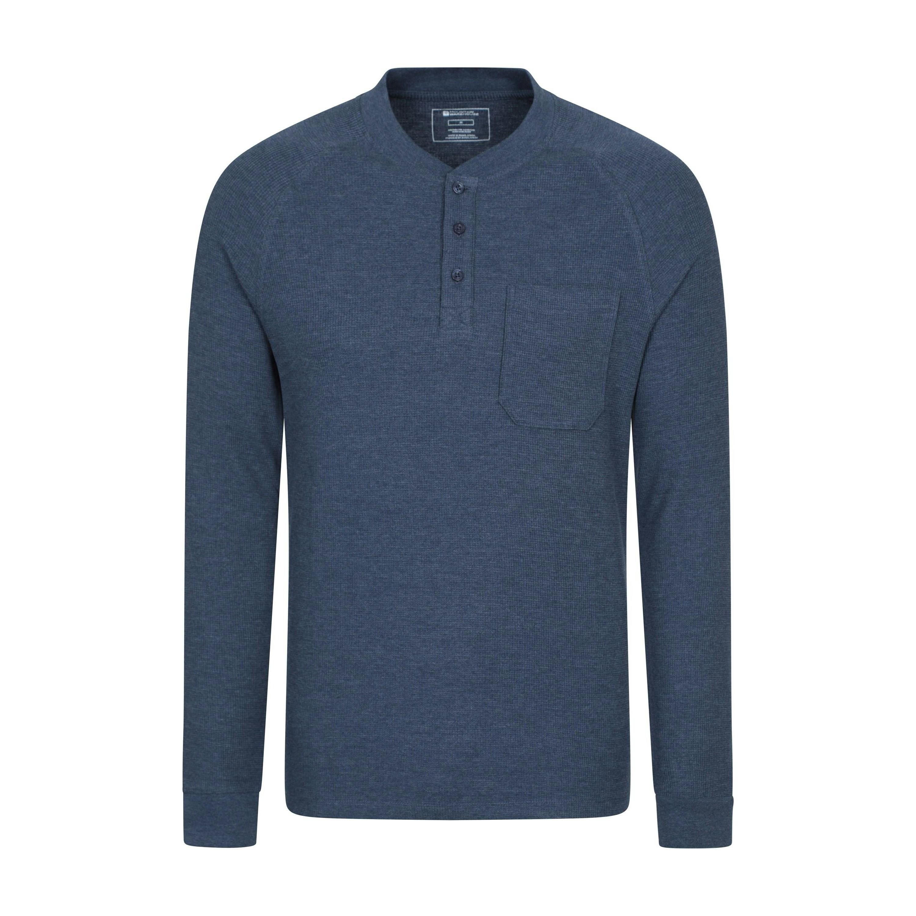 Mountain Warehouse Men's Selby Waffle Henley T-Shirt - Navy - 3XL - Navy - 60% Cotton/40% Polyester