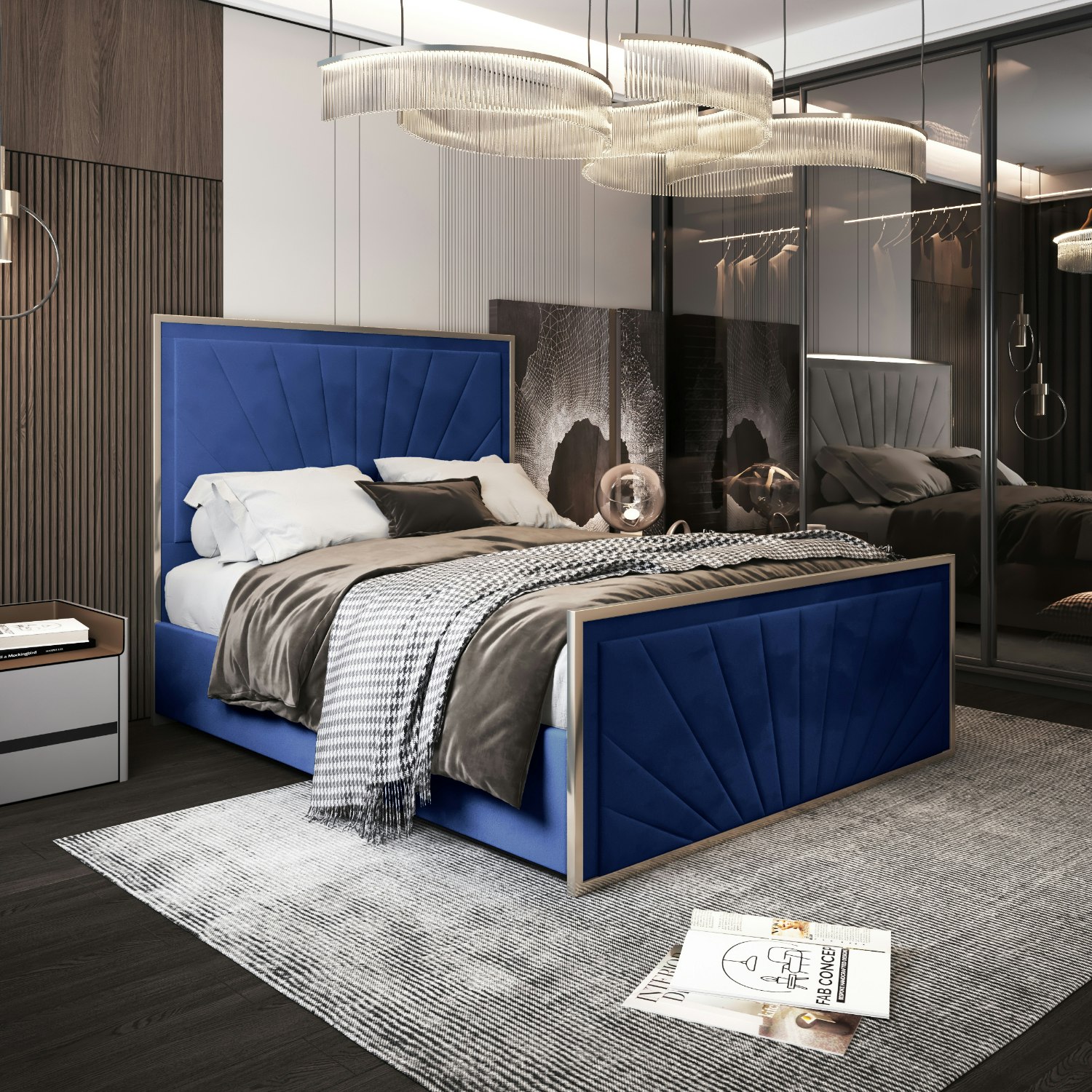 Rackhams Blue Rovigo Upholstered Soft Velvet Bed Frame - King