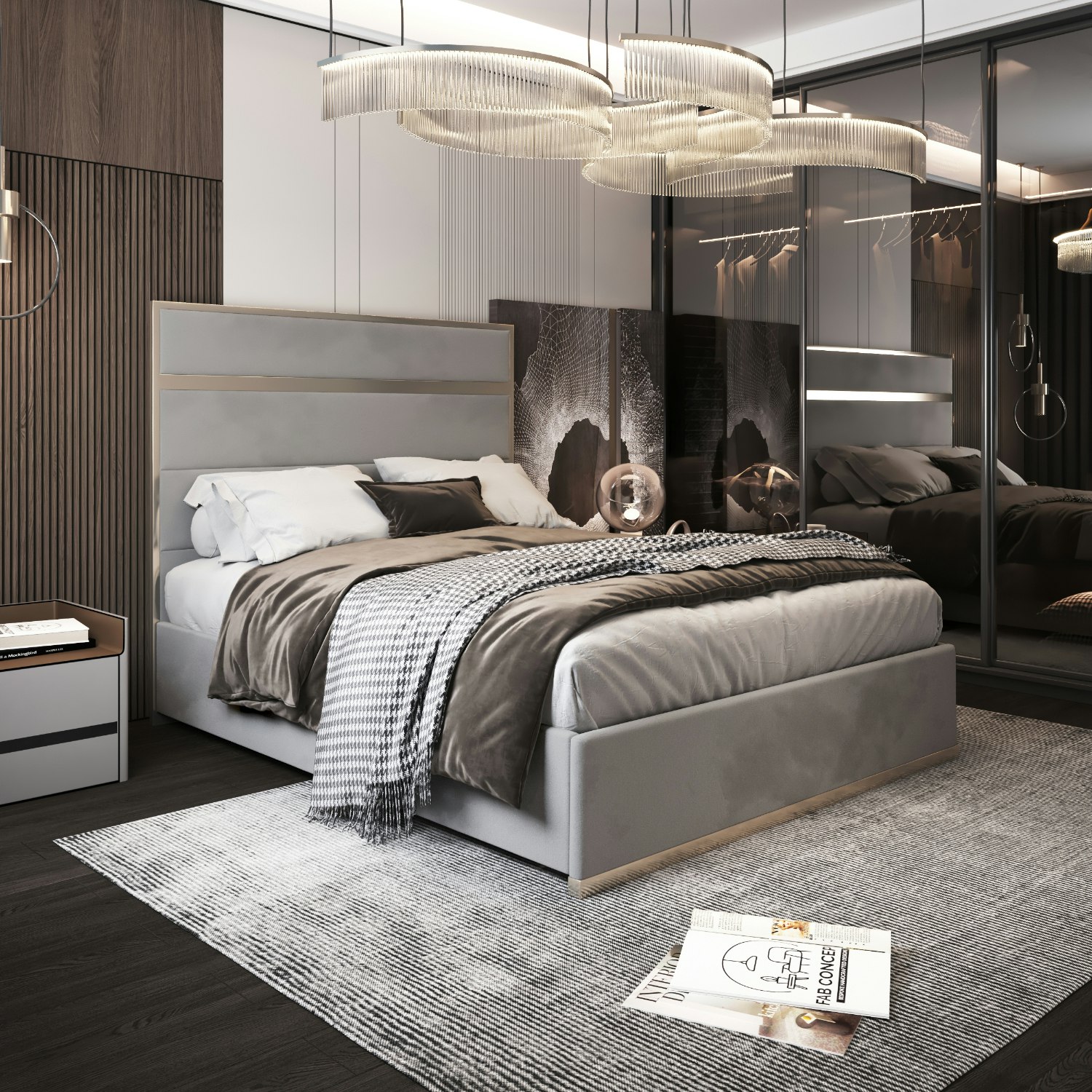 Casa Magna Grey Bentley Upholstered Soft Velvet Metal Bed Frame - King