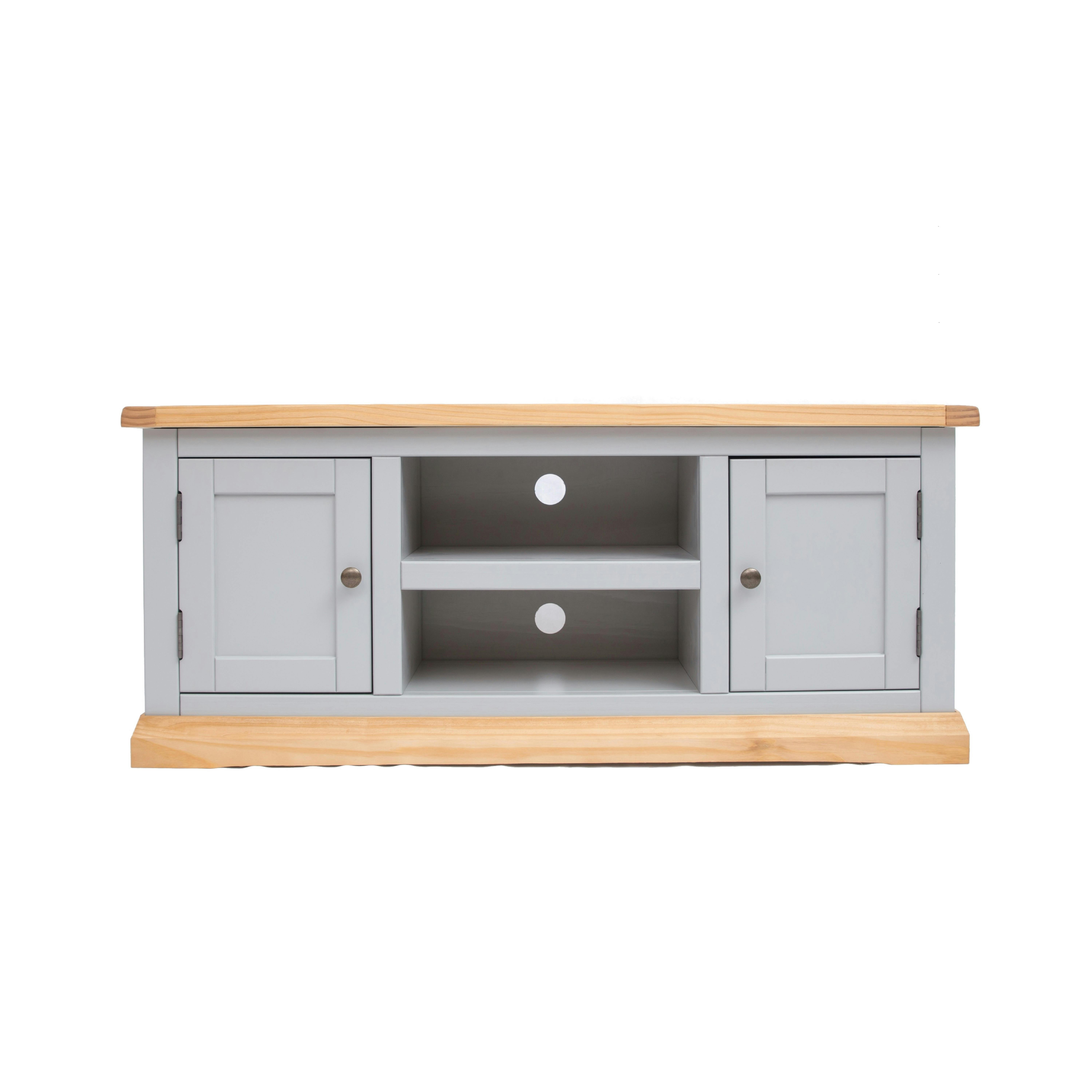 Rackhams Light/Grey Bomporto 2 Door Tv Cabinet Brass Knob