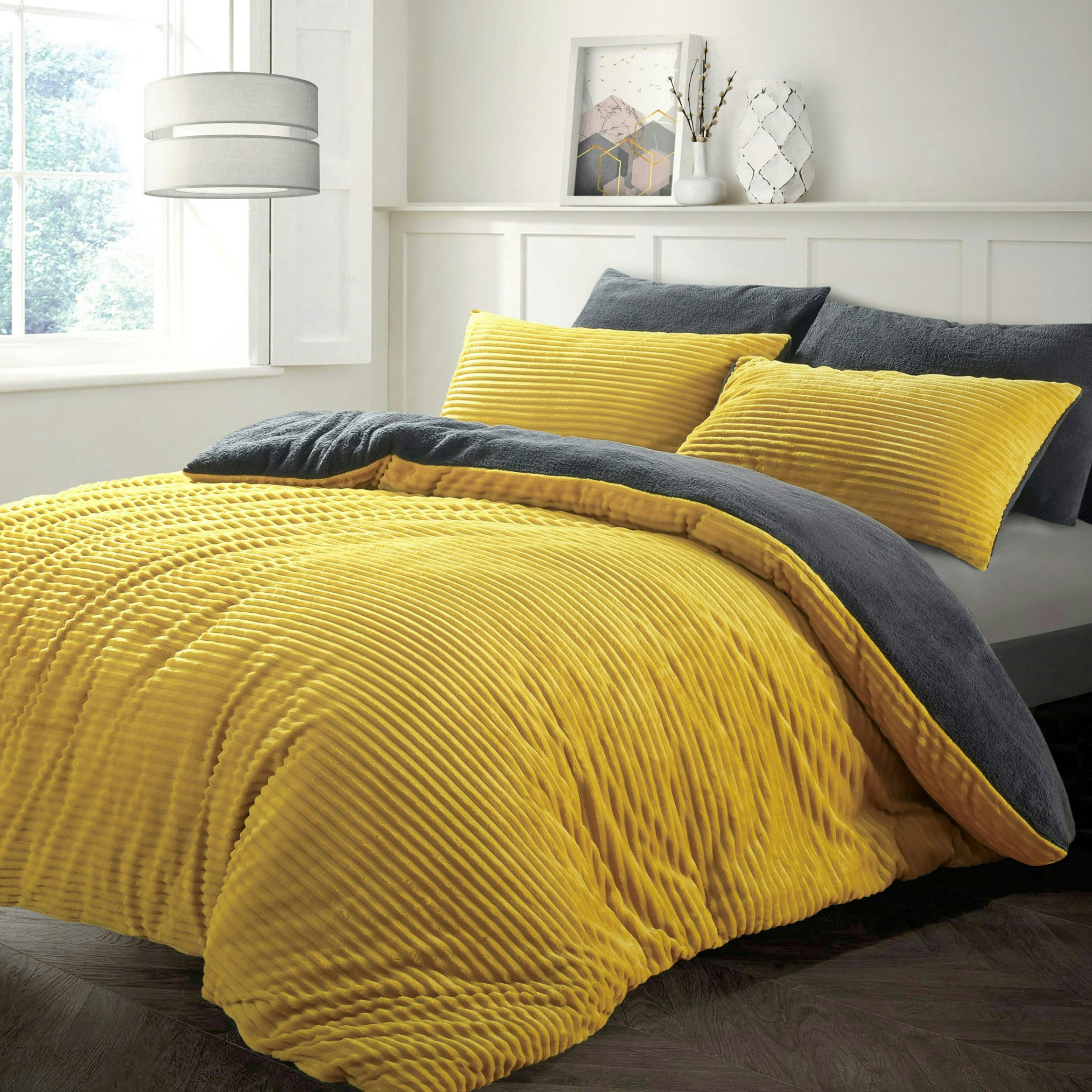 Velosso Plush Corduroy Teddy Fluffy And Warm Fleece Duvet Cover Set - Ochre - Double