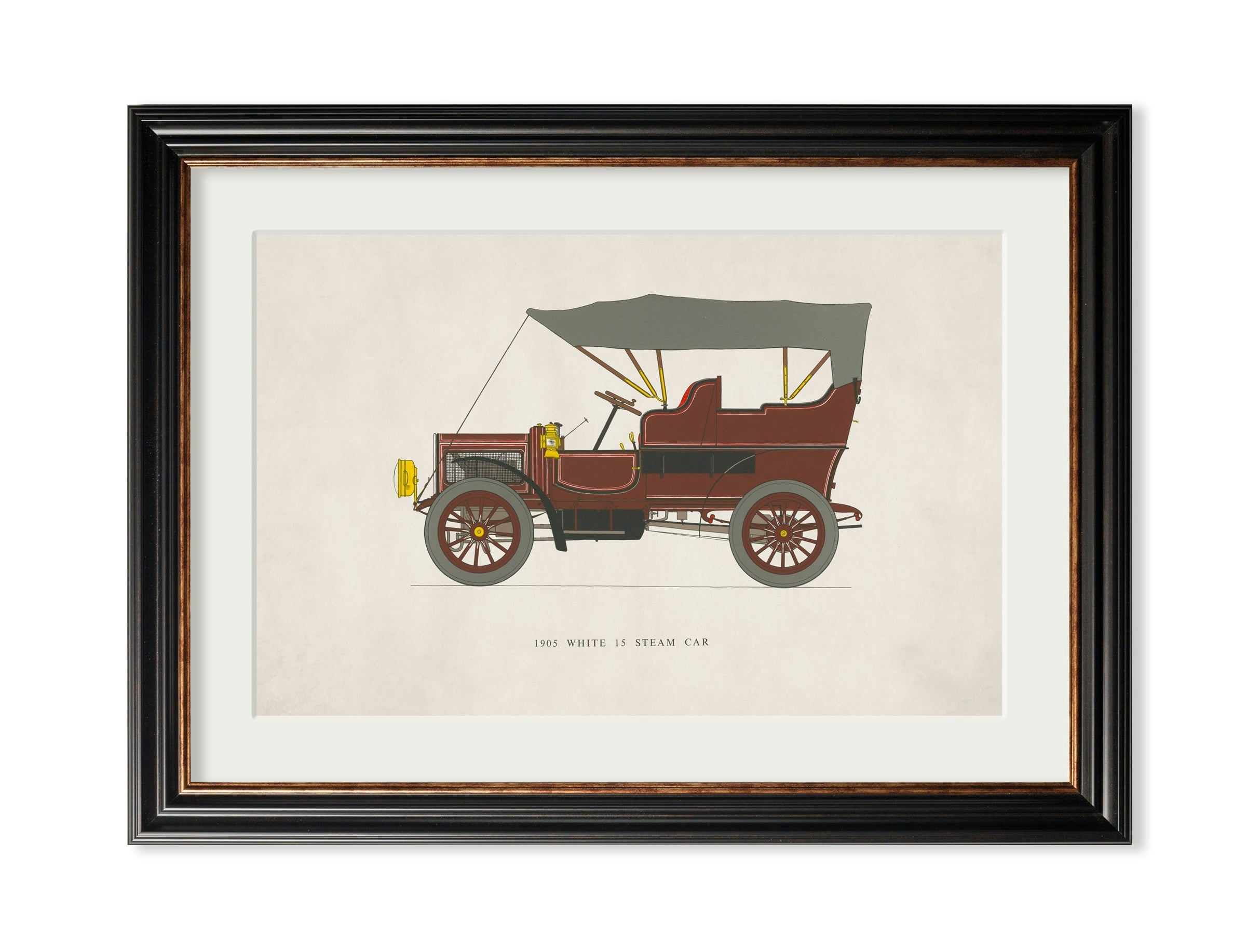 Rackhams White 1905 15 Steam Car - 35 X 50Cm - York Slim