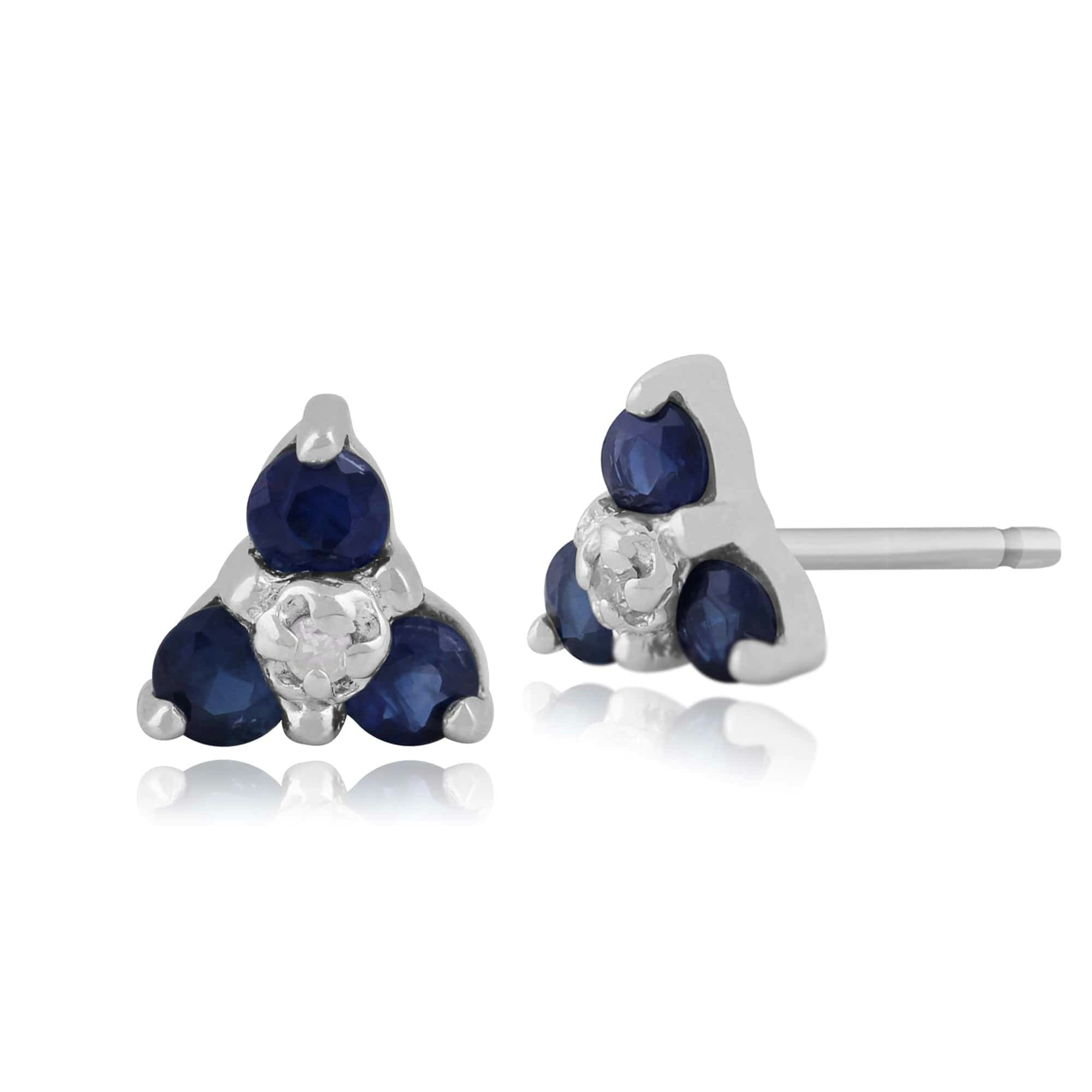 Gemondo White/Gold Classic Sapphire & Diamond Cluster Stud Earrings In 9Ct