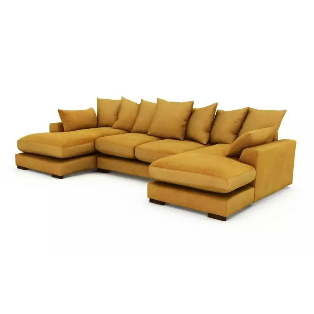 Snug Furniture Linea Plush Velvet U Shape Double Ended Sofa With Wide Footstool - Mustard