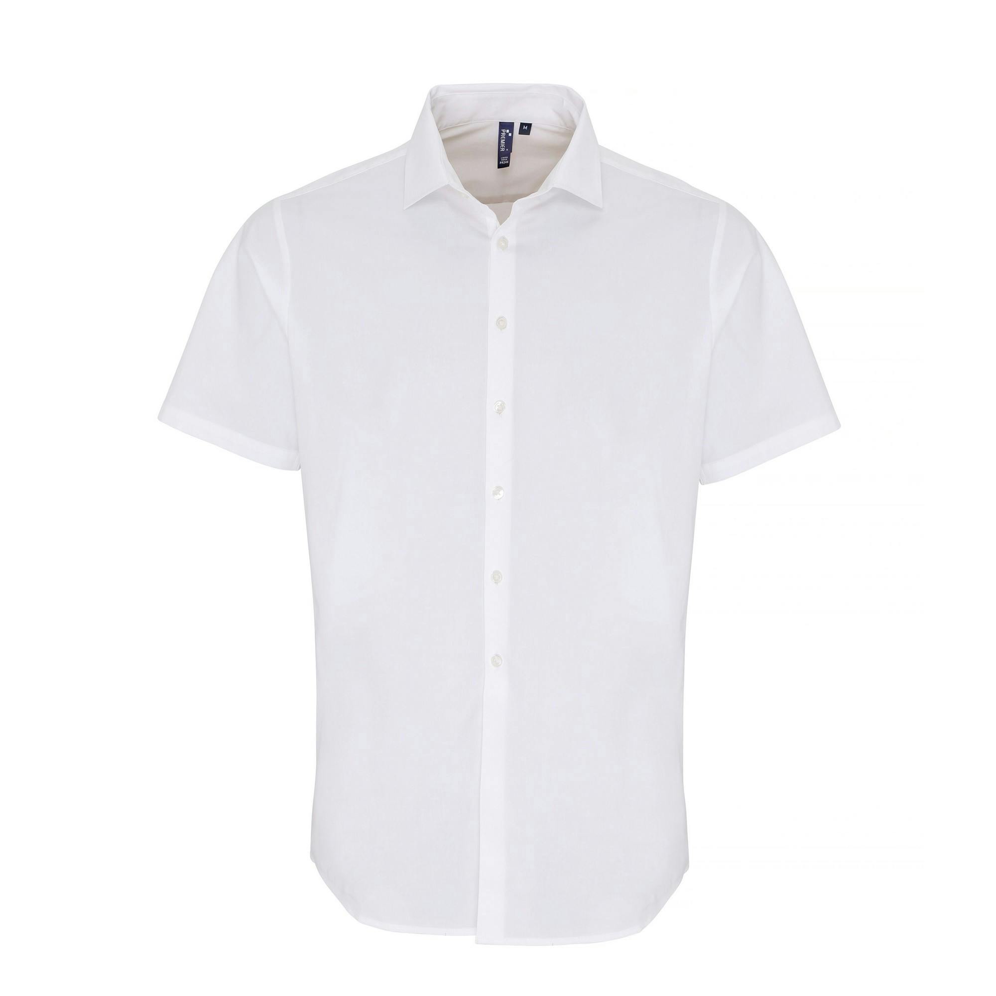 Premier Mens Stretch Fit Poplin Short Sleeve Shirt (White) - Size 2XL - Image 3