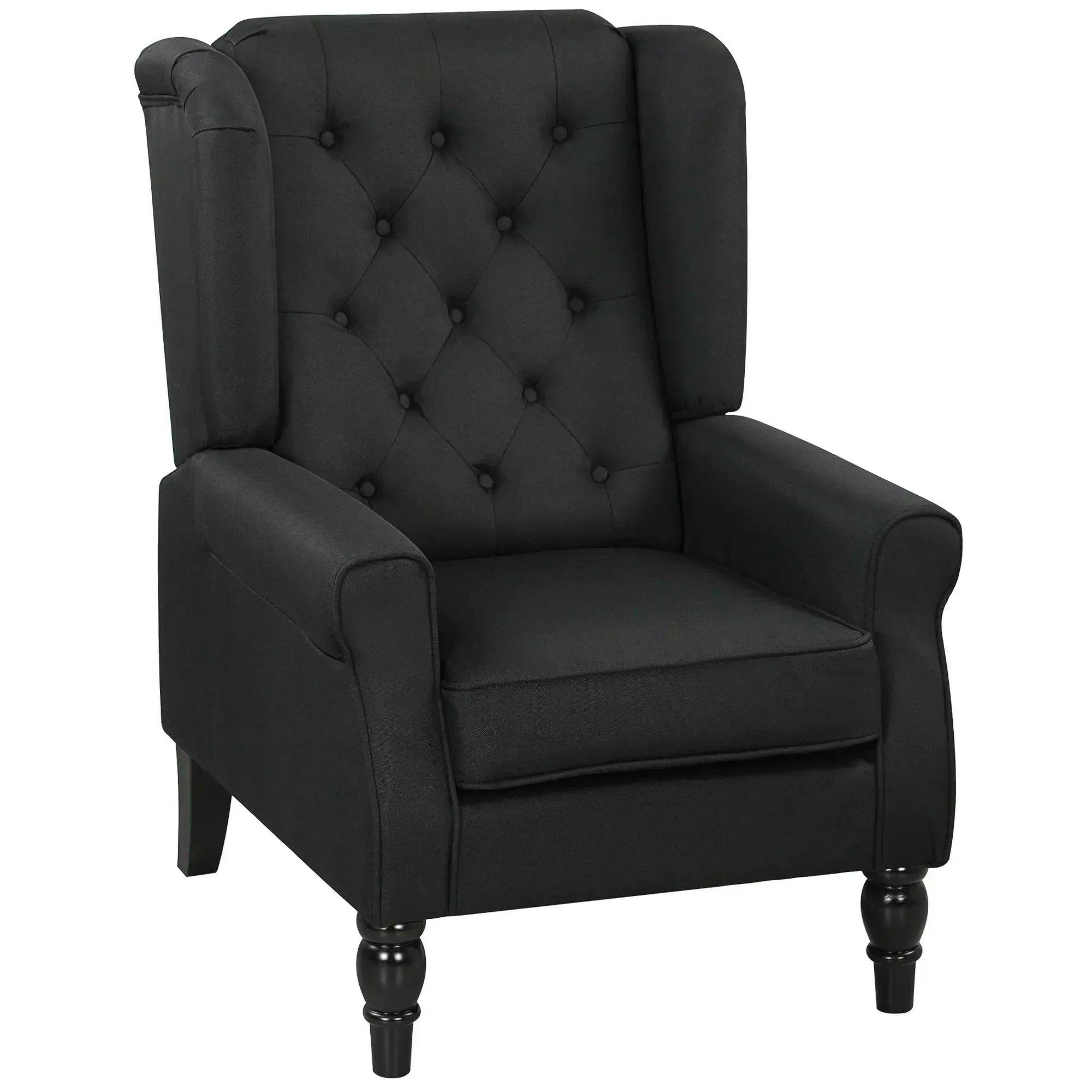 HOMCOM Wingback Armchair - Retro Tufted Club - Black - Wood - Image 3