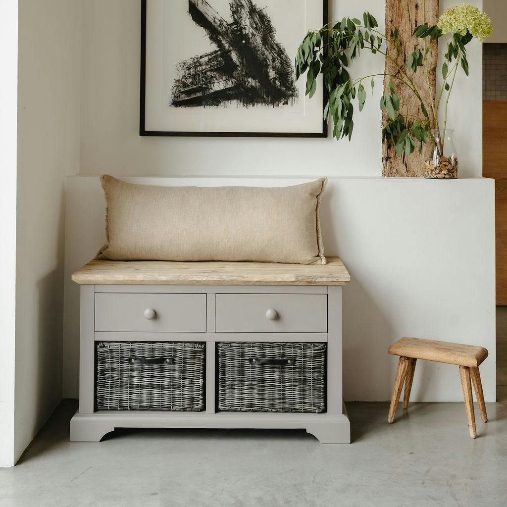 Rackhams Grey Florence Storage Bench With 2 Drawers And 2 Baskets Assembled - Dove