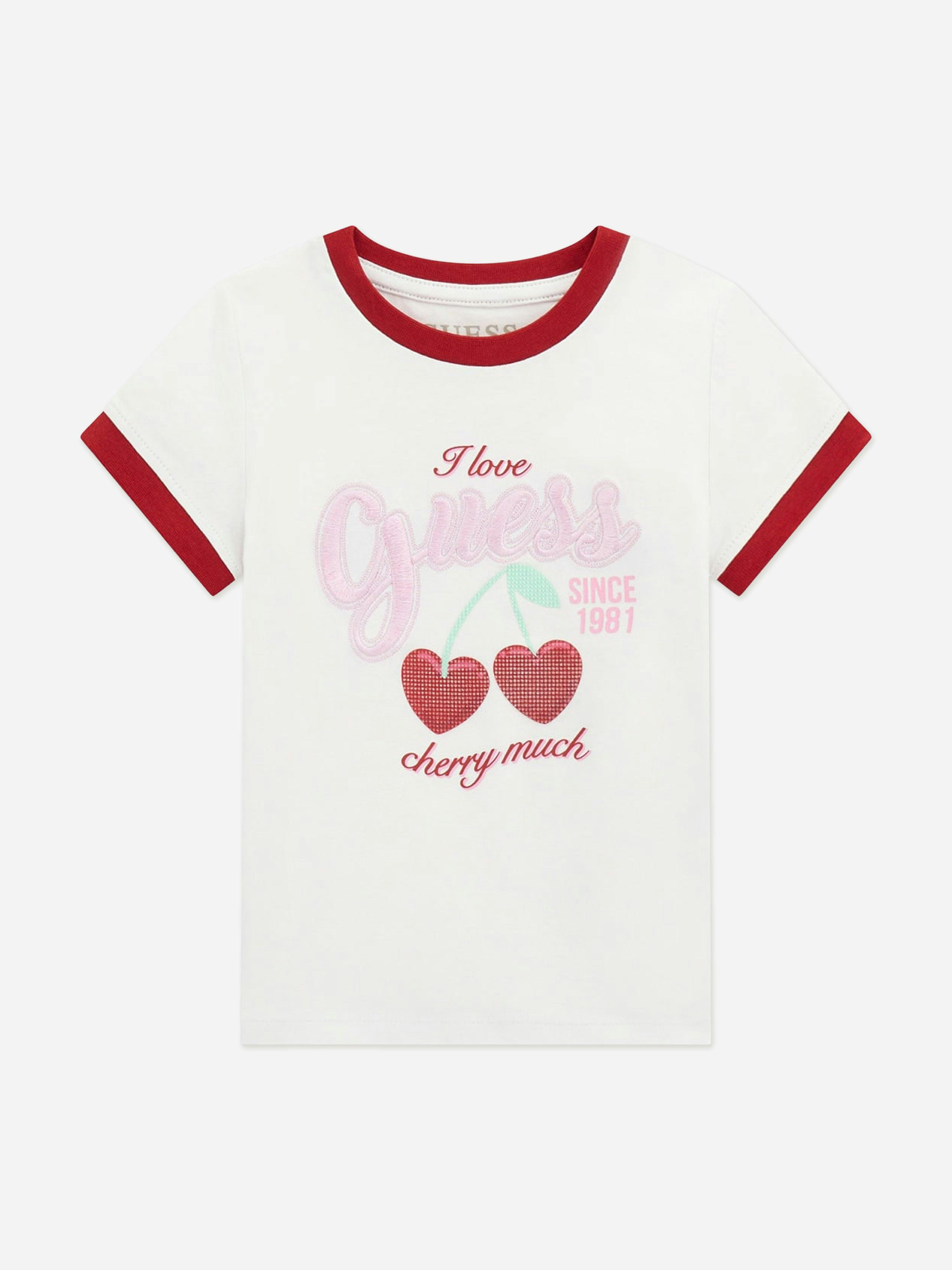 Guess Girls White Cherry Logo T-Shirt In - 12 Mths