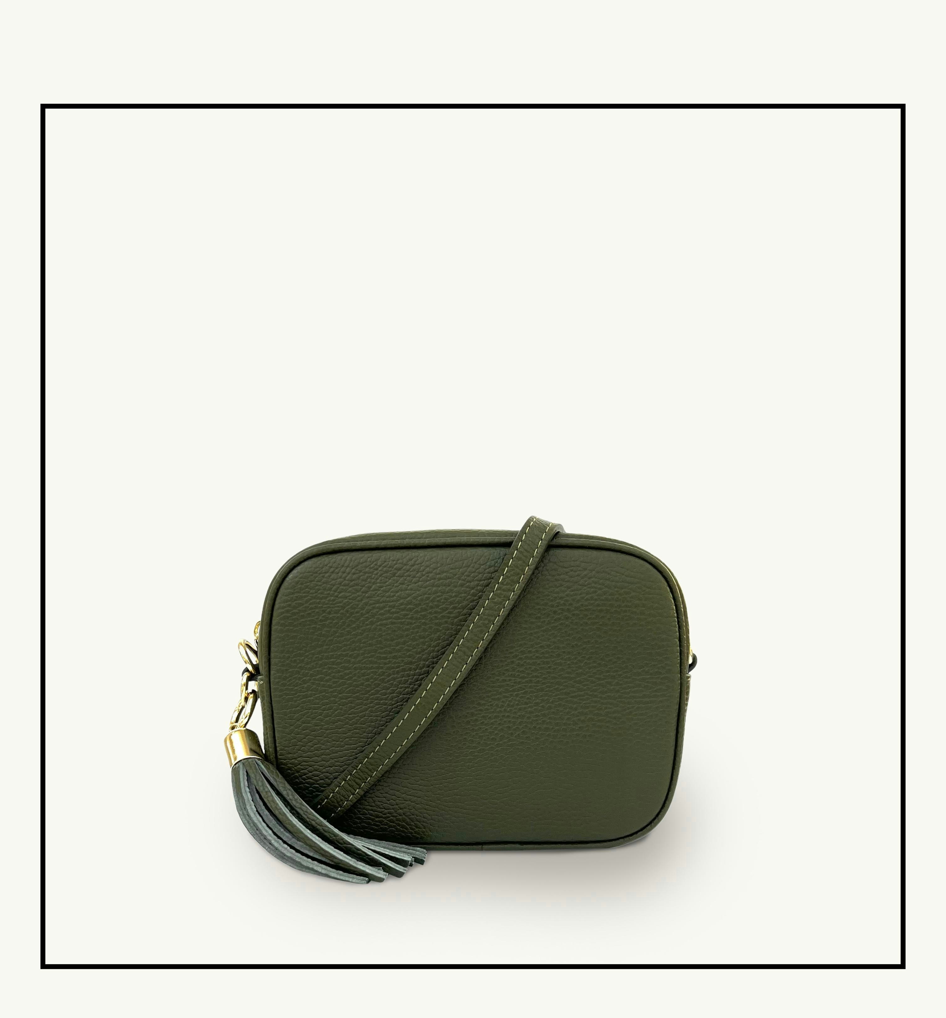 Apatchy London Green The Tassel Leather Crossbody Bag - Olive