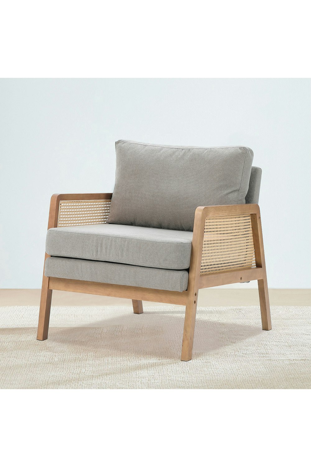 Rackhams Grey/Light Cushioned Wood Armchair