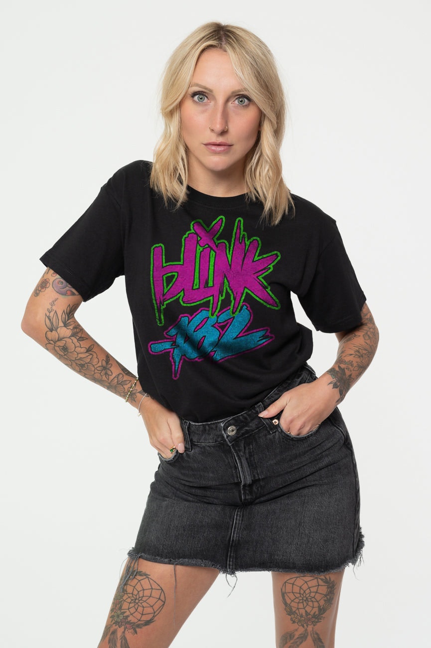 Paradiso Clothing Unisex Black Paradiso Blink-182 Neon Distressed Band Logo T Shirt - M