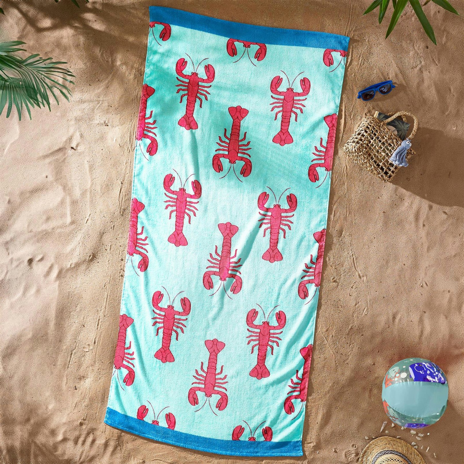 Catherine Lansfield Red Lobster Beach Towel - Cotton Size 76 X 160Cm