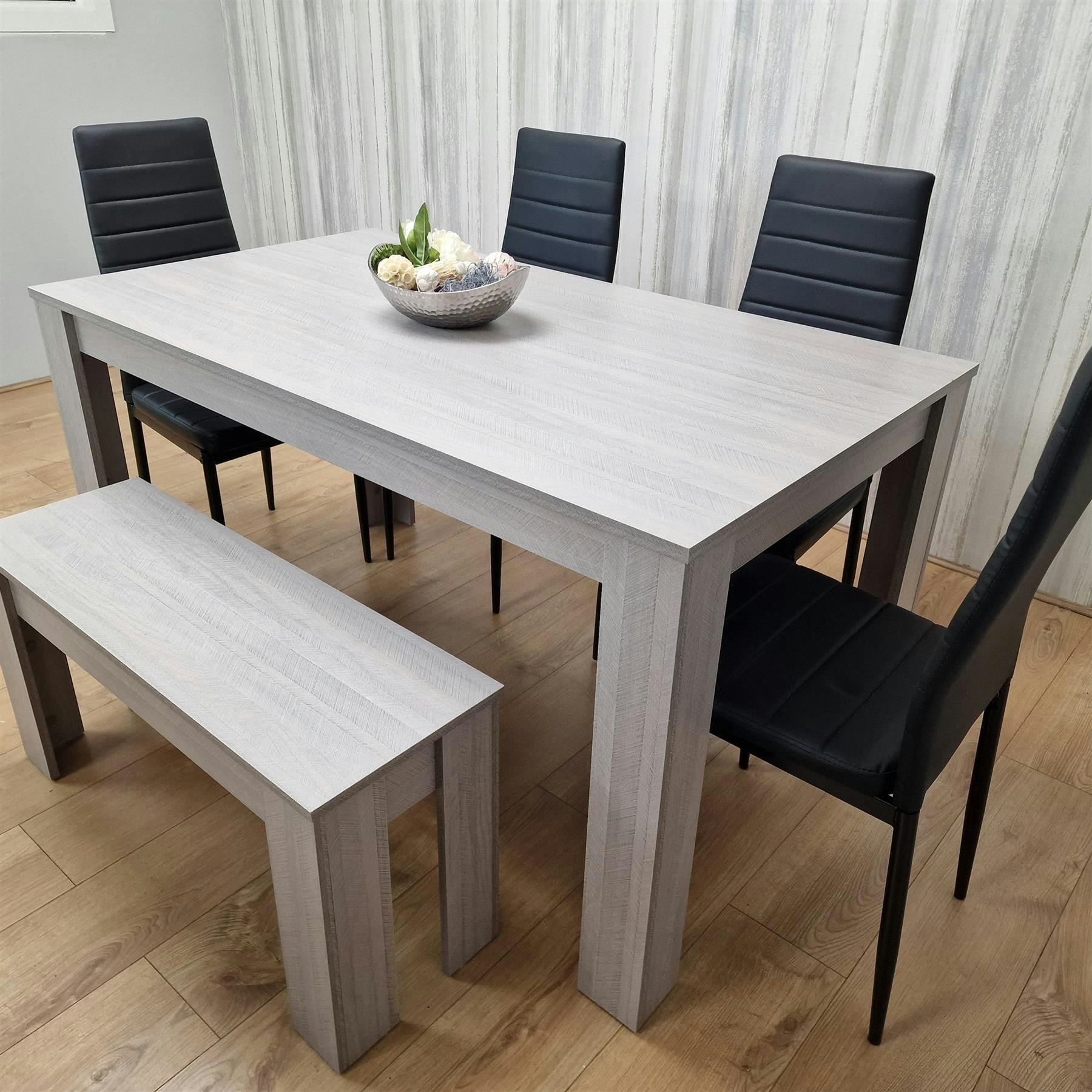 Rackhams Grey/Black Dining Table Set With 4 Chairs Dining Room, Kitchen Table Set Of 4, And Bench