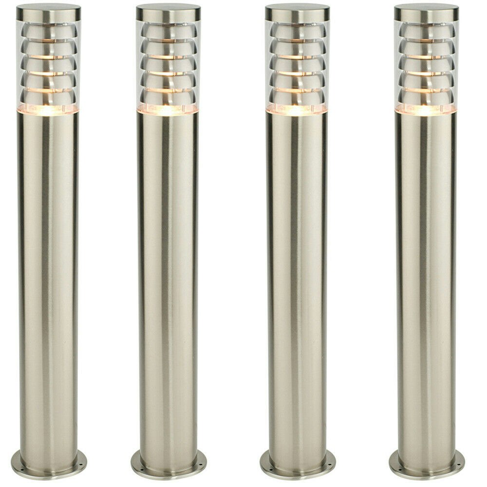 Rackhams Light Pack Outdoor Garden Bollard 80Cm Brushed Steel 9W Outside Lamp Post Ip44 Size 4