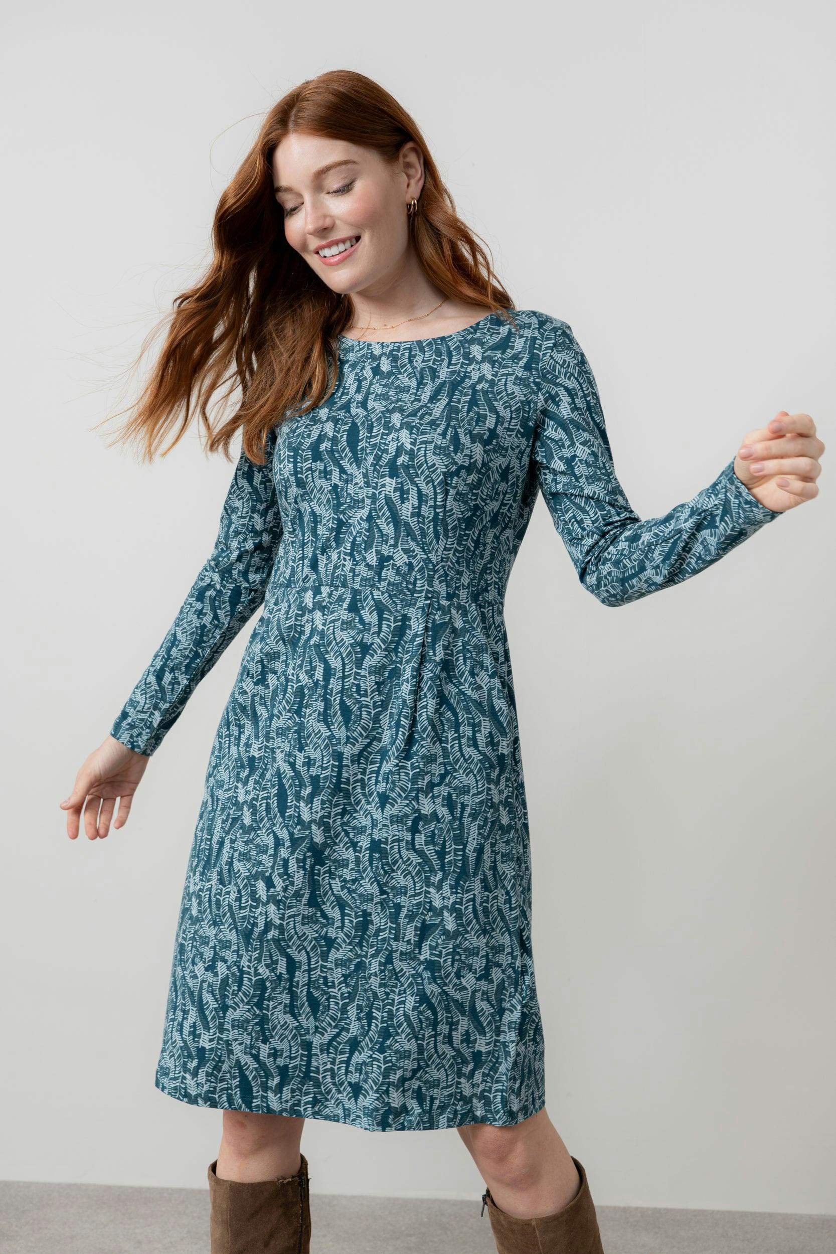 Lily & Me Halmore Long Sleeve Jersey Dress Petrol - 10 - Petrol