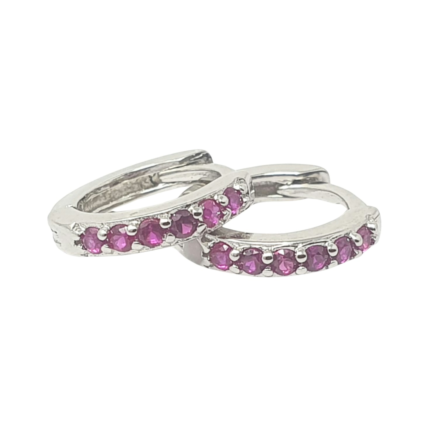 Harfi Silver Ruby July Birthstone Small Huggie Hoop Earrings