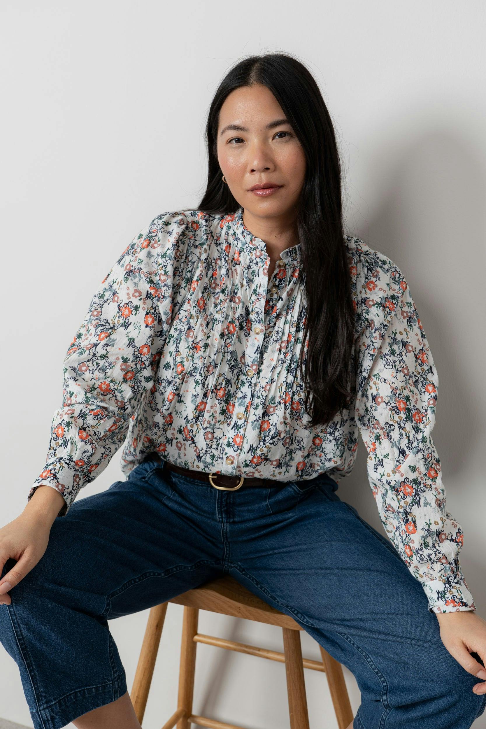 Lily & Me Flora Organic Cotton Ditsy Print Blouse Ecru - 20 - Ecru