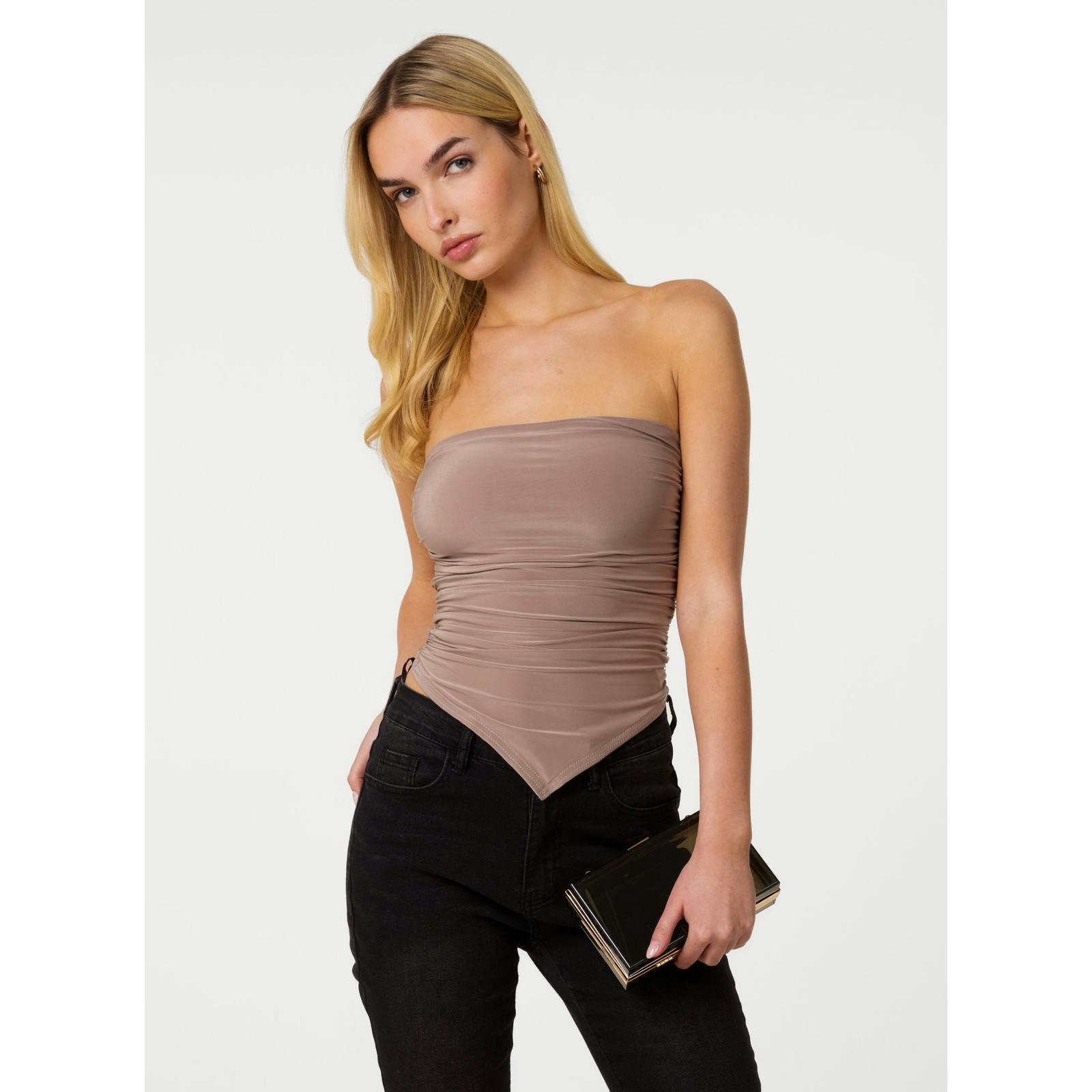 Pink Vanilla Pink/Light/Brown Vanilla Ruched Slinky Bandeau Top - L