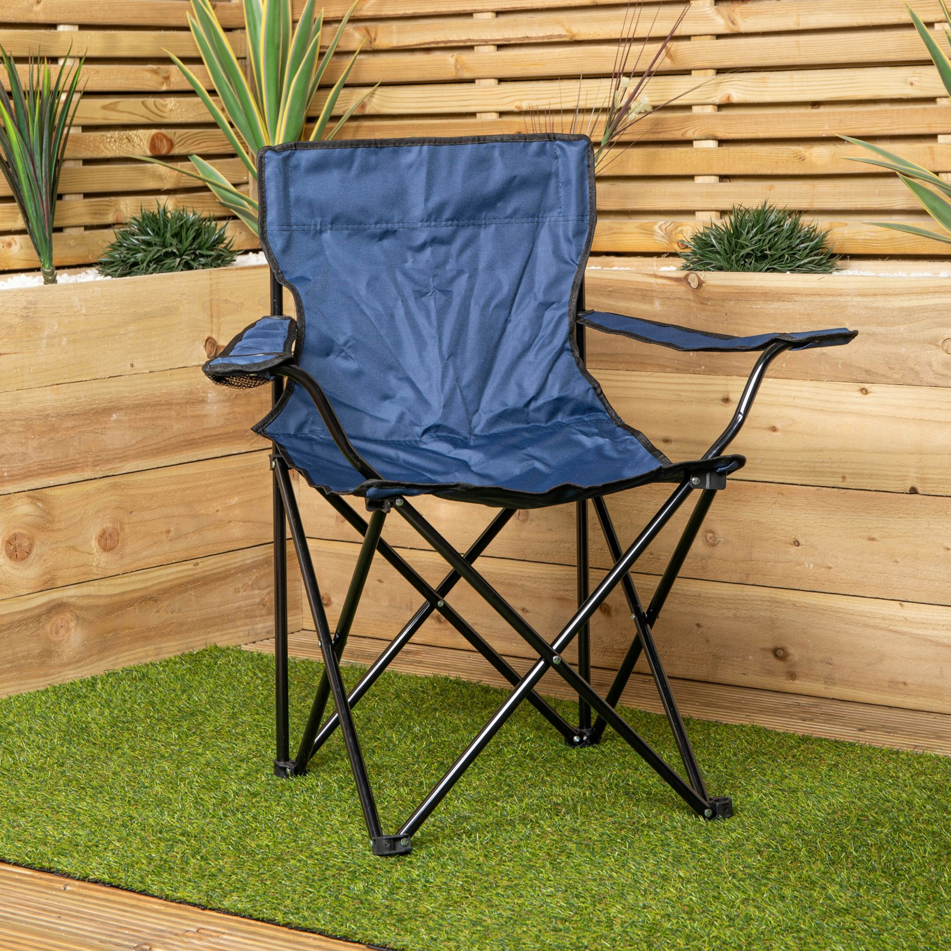 Samuel Alexander Blue Folding Canvas Camping / Festival / Outdoor Chair With Arms And Cup Holder