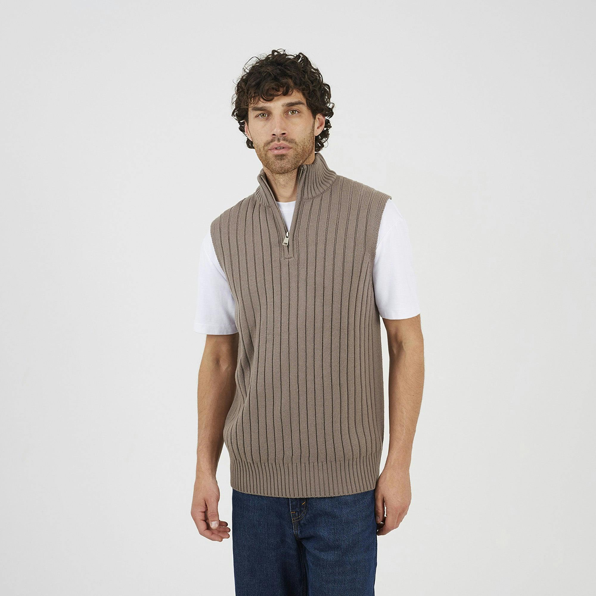 Brave Soul Grey Sleeveless Quarter Zip Jumper - Xl