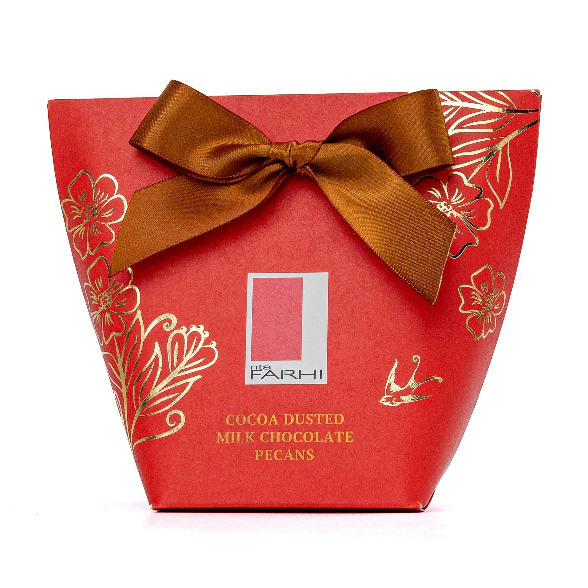 Rita Farhi Cocoa Dusted Milk Chocolate Pecans In Bow Box, Palm Oil Free, 130G