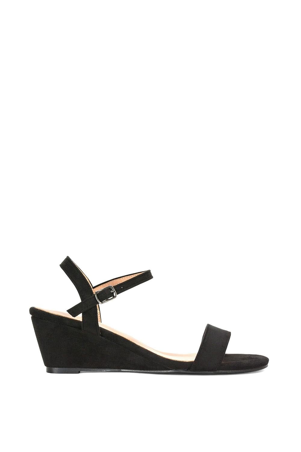 Xy London Women's Black Low Wedge Heel Sandals With Ankle Strap - 6