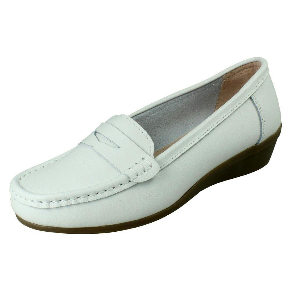 Down To Earth Women's White Wide Fit Wedge Heel Casual Shoes F3124 - Uk 4