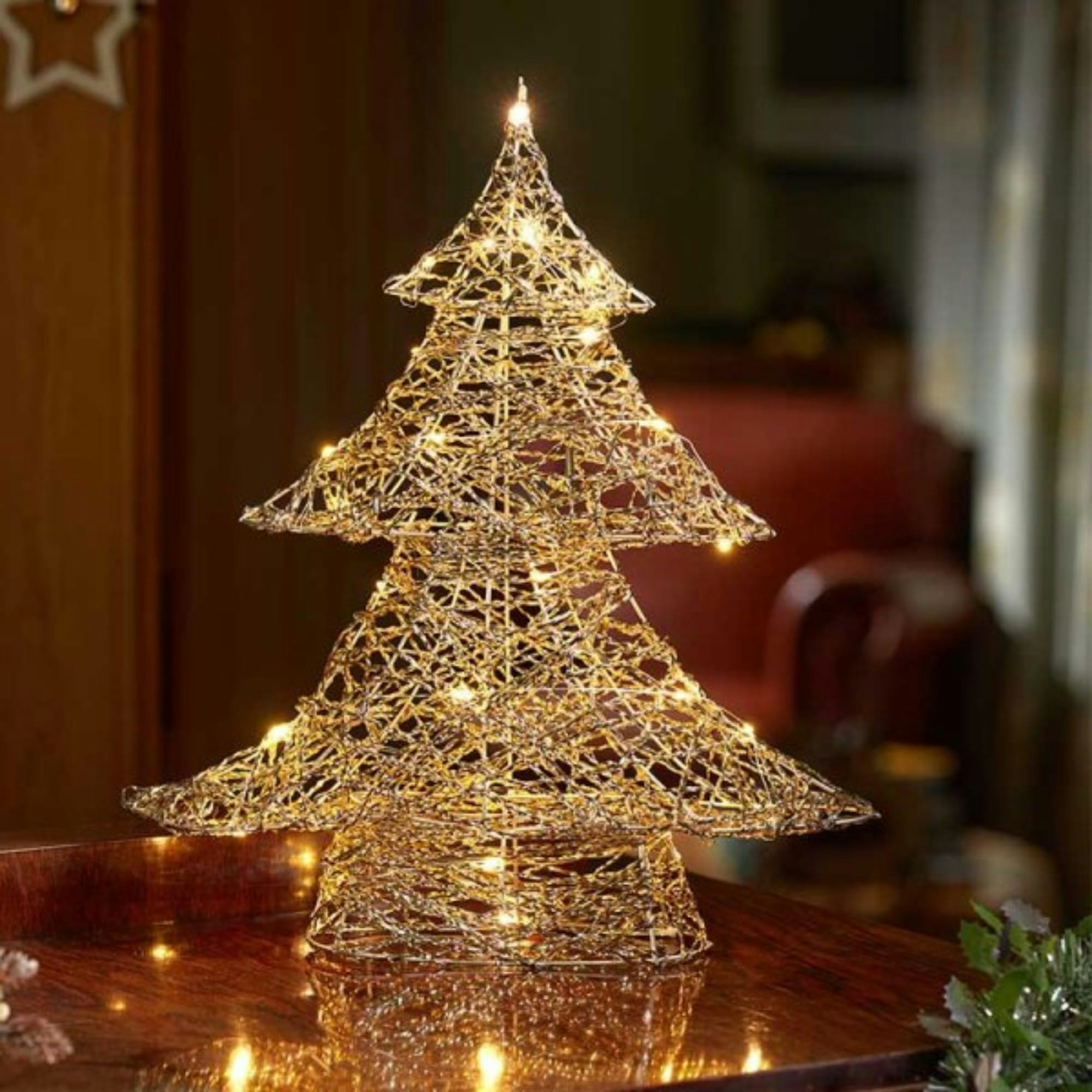 B&Q - 60Cm Battery Operated Light Up Gold Weave Christmas Tree With Warm White Leds - Image 6