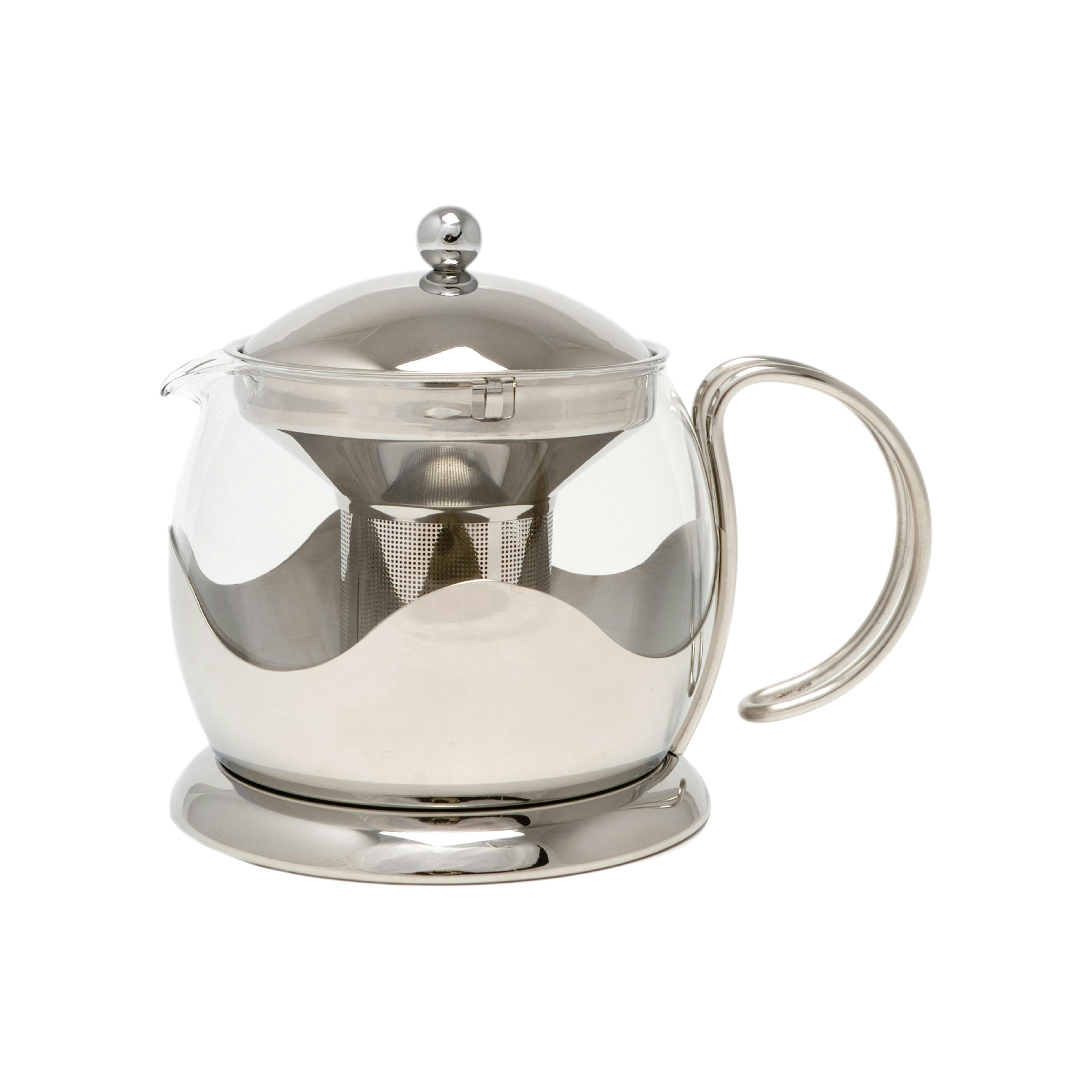 Rackhams Silver Izmir Glass Tea Infuser, 4-Cup, Stainless Steel - Glass - Teapot