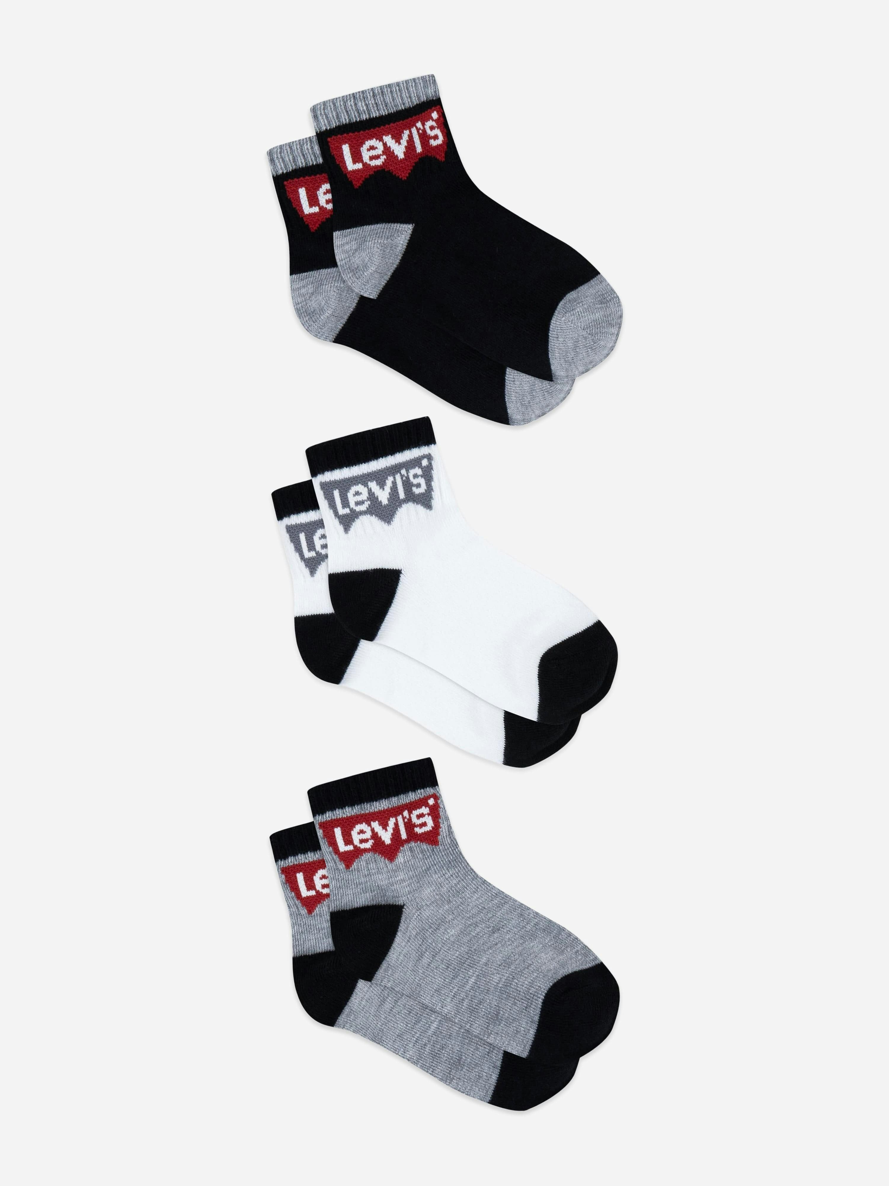 Levi's Kids Wear Boys Black Levi's Kids Batwing Mid Cut 3 Pack Socks Set In - 5 Yrs